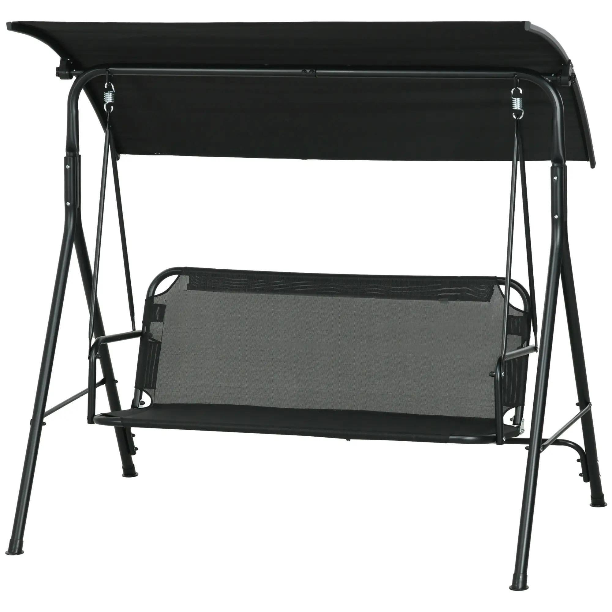 Front. Resenkos - Resenkos 3-Person Swing Set, Outdoor Patio Swing With Tilt Canopy, Steel Frame Bench Seat, Black.