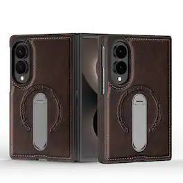 Dteck - Magnetic Case for Samsung Galaxy Z Fold8 Shockproof PU Leather Slim Kickstand Cover - Coffee