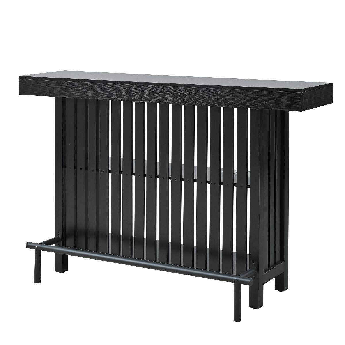 Alt View 6. Loheer - Loheer 3 in 1 Bar Table with Wine Storage, Black Counter Height Table with Metal Footrest - Black.