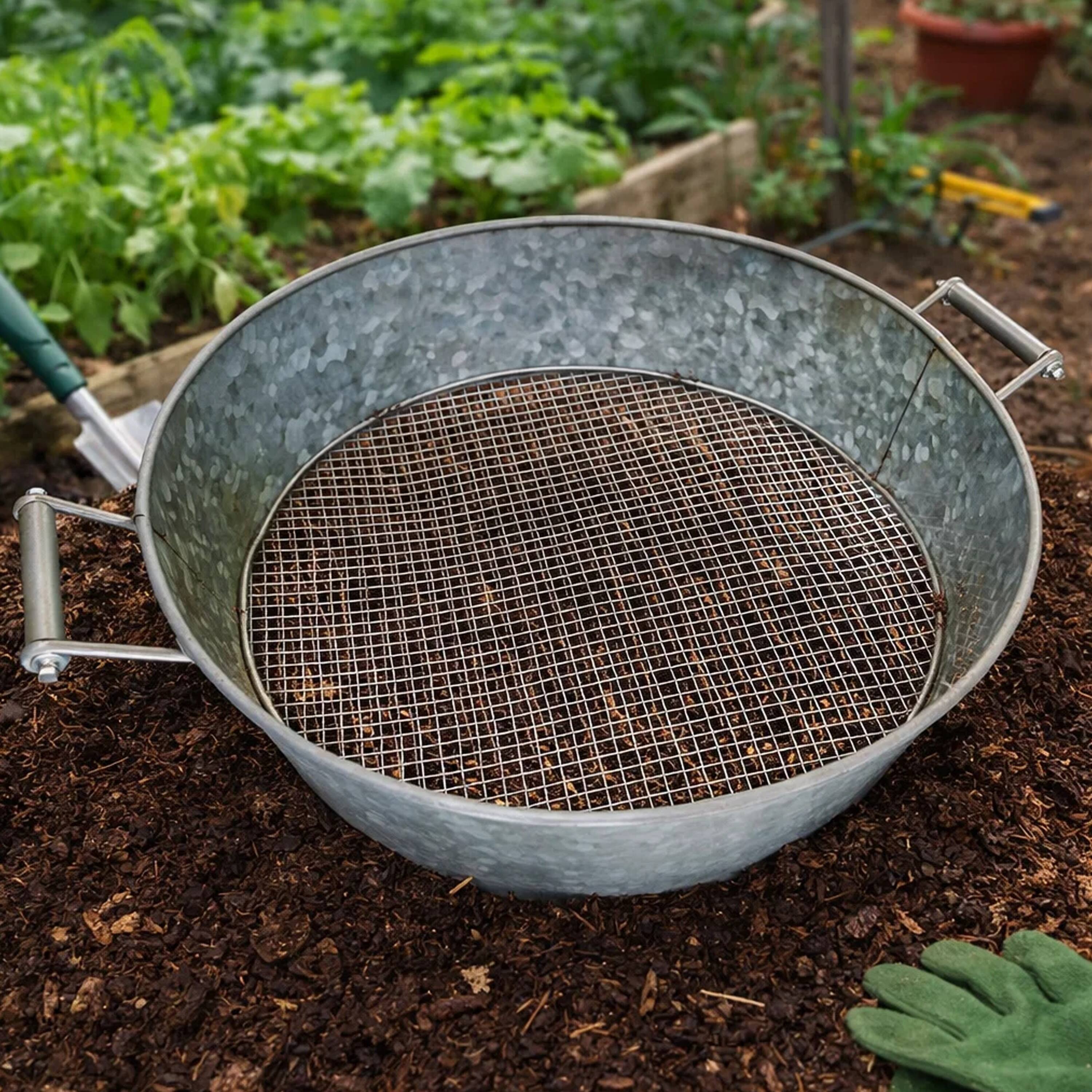 Alt View 7. Manhattan Lane - Round Galvanized Steel Compost Sifter with Wire Mesh Design Base - Silver.