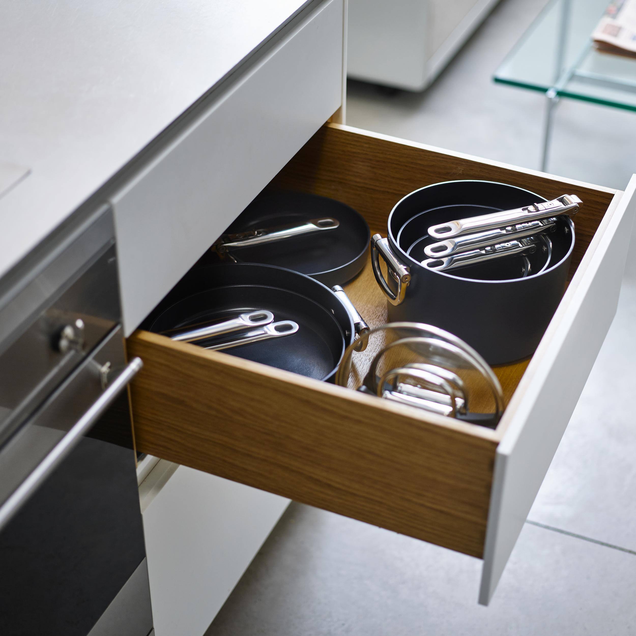 Alt View 5. Joseph Joseph - Space Ceramic Non-stick 6-piece Saucepan Set with Folding Handles - Midnight Blue.