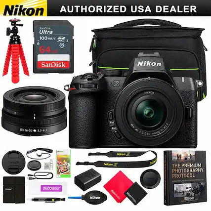 Nikon AUTHORIZED USA DEALER
SanDisk Ultra 100 MB/s 64 GB
Nikon Z
NIKKOR DX 16-50 3.5-6.3
DX VR 16-50mm 1:3.5-6.3
NIKKOR
diecogmer
Nikon Z Nikon Z Nikon digipower gapoisen
Nike THE PREMIUM PHOTOGRAPHY PROTOCOL Nikon DEEE NASH