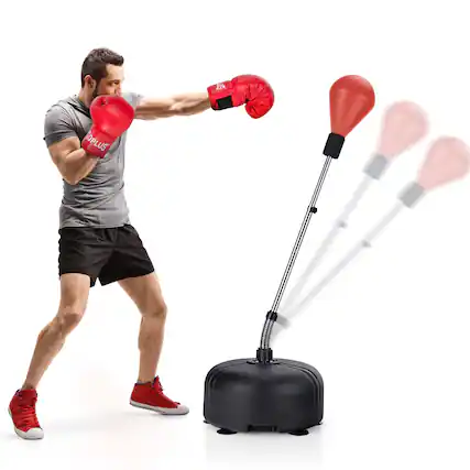 Front. Costway - Costway Freestanding Punching Bag with Stand Boxing Gloves for Adult Kids Adjustable - Black,Red.