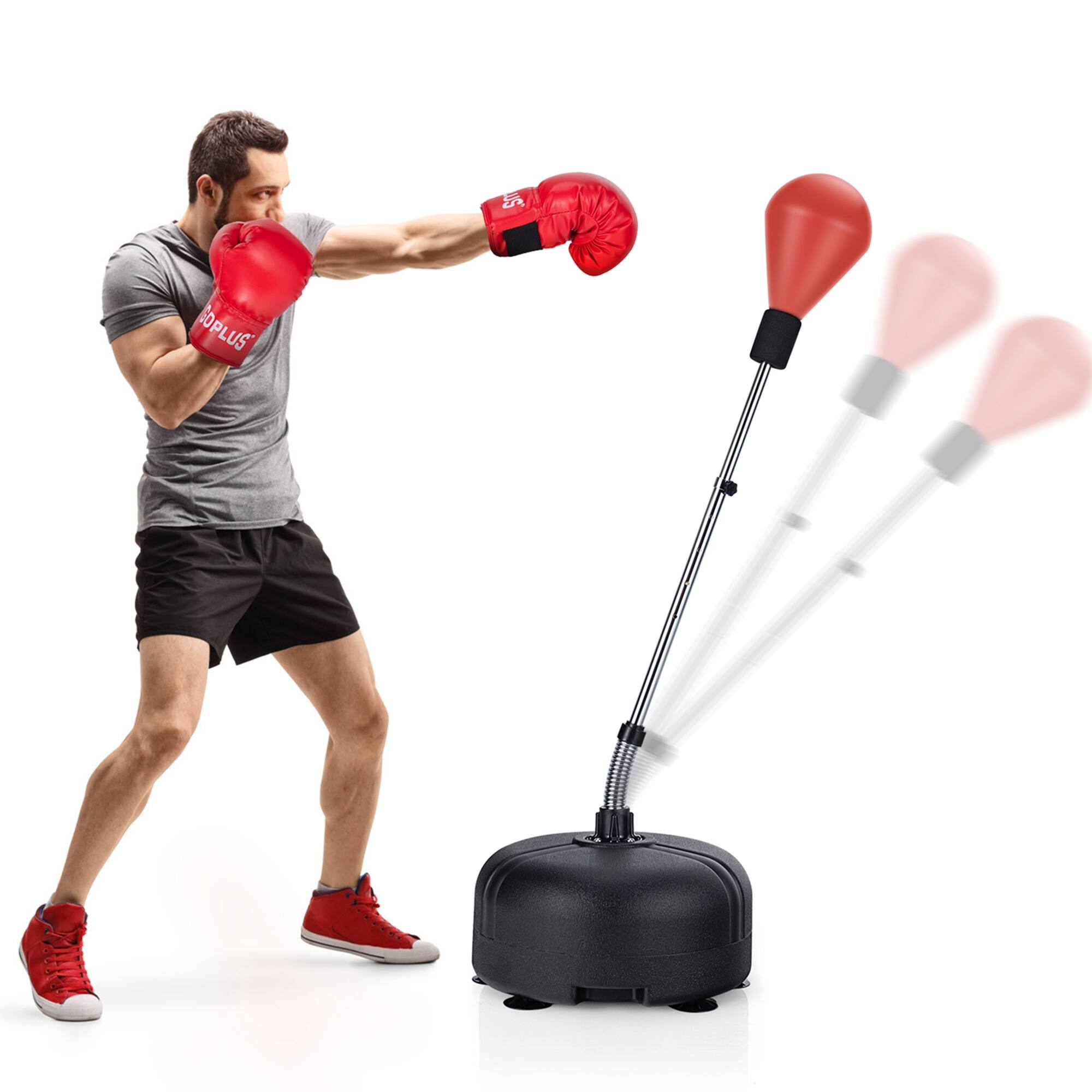 Front. Costway - Costway Freestanding Punching Bag with Stand Boxing Gloves for Adult Kids Adjustable - Black,Red.