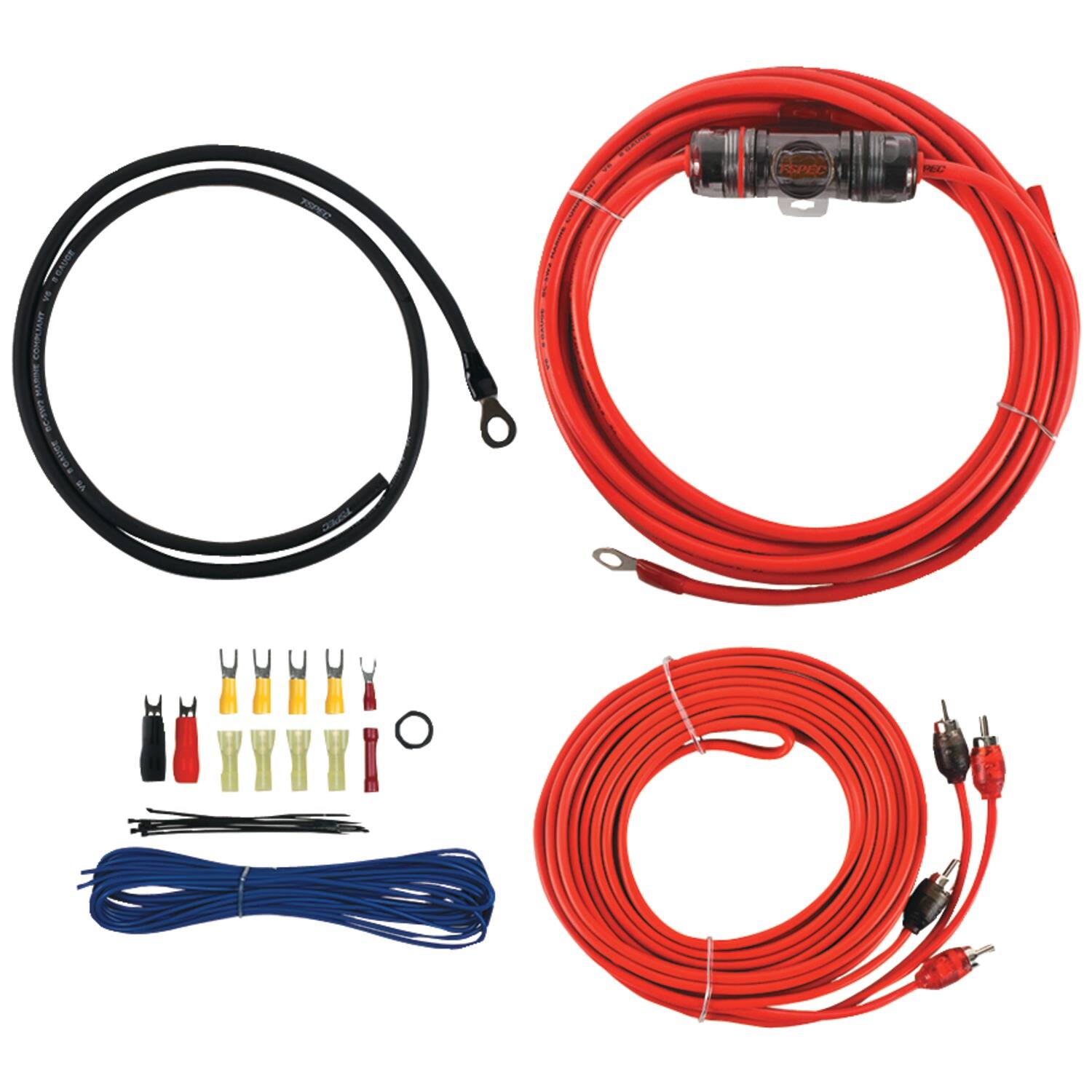 T-Spec - V6-rak8 V6 Series 400-watt 8-gauge Mini Anl Amp Installation Kit With Rca Cables - Red