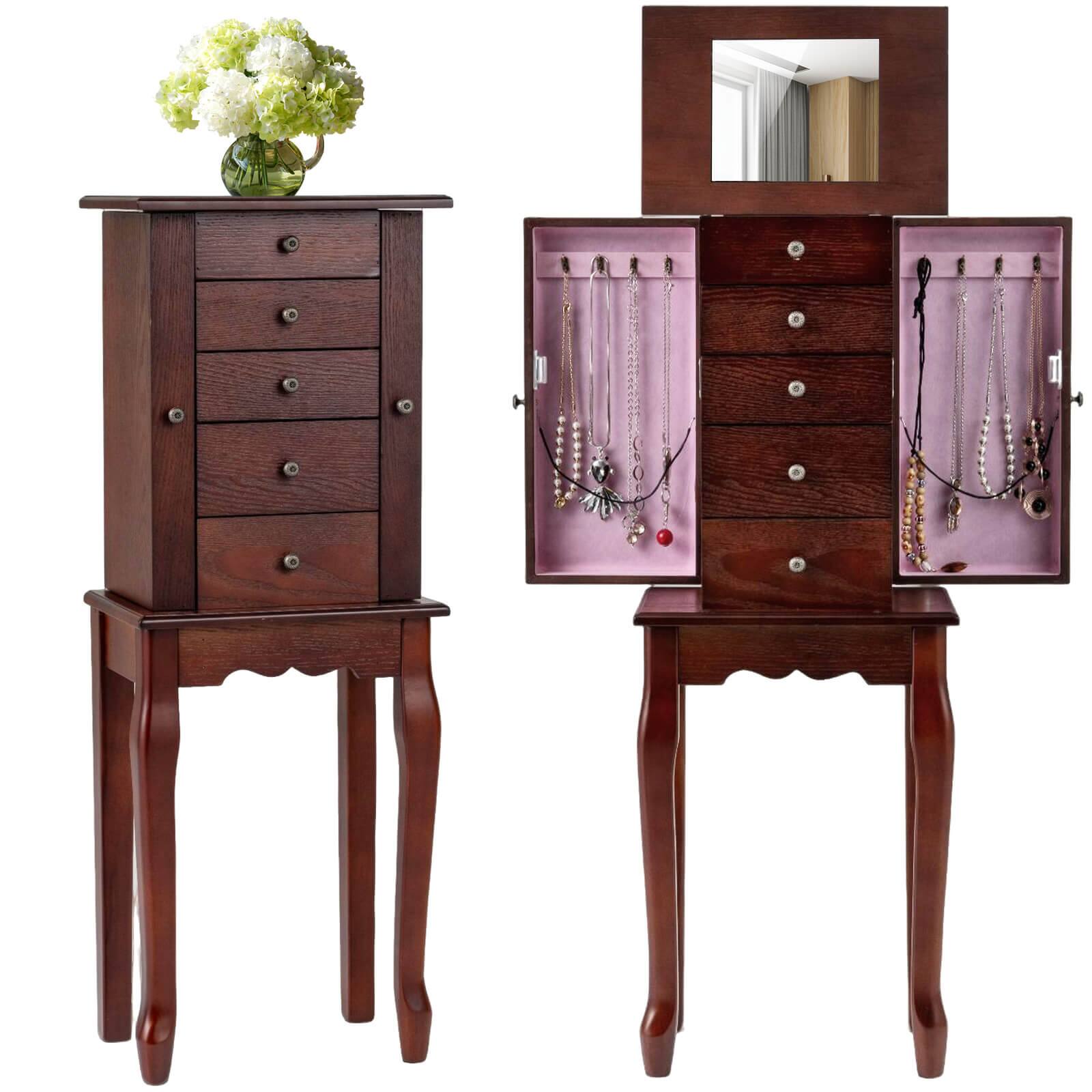 Front. Costway - Costway Jewelry Cabinet with Mirror Armoire Storage Chest Stand Organizer Christmas - Brown.