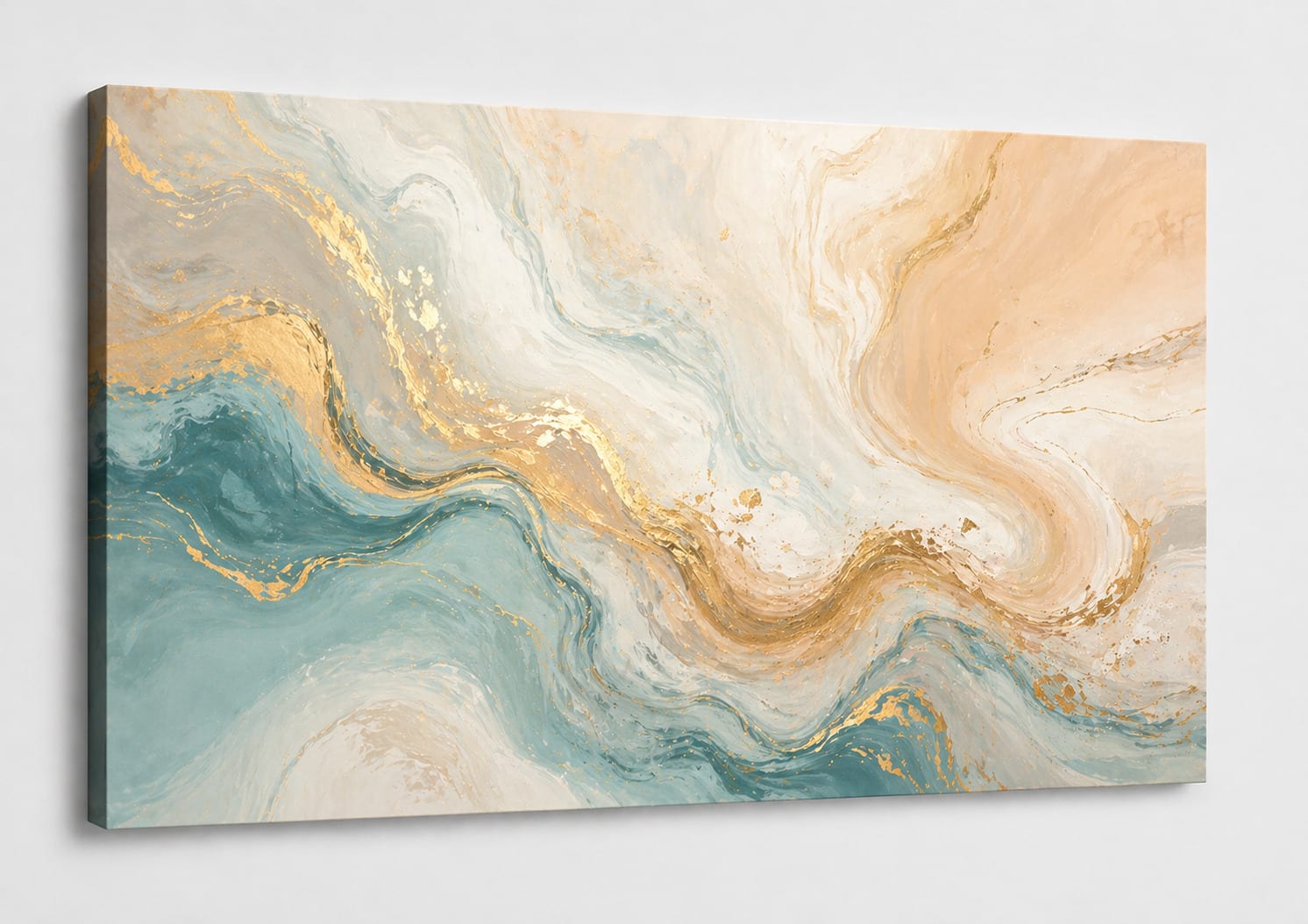 FC Design - Large Canvas 24x36" Peach Gold Swirl Fluid Abstract Art Painting Home Wall Décor - MultiColor
