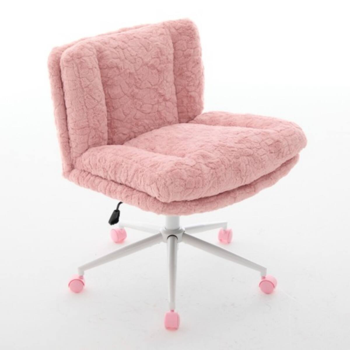 Front. Halitaa - 26.4 Office Chair with Back & Wheels - Plush Faux Fur,Adjustable Height & Swivel, 300LB Capacity - Makeup Chair for Home - Pink.