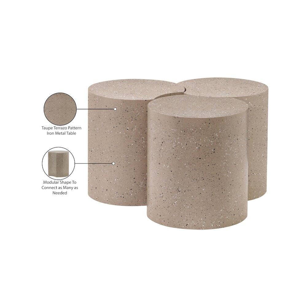 - Taupe Terrazzo Pattern
- Iron Metal Table
- Modular Shape To Connect as Many as Needed