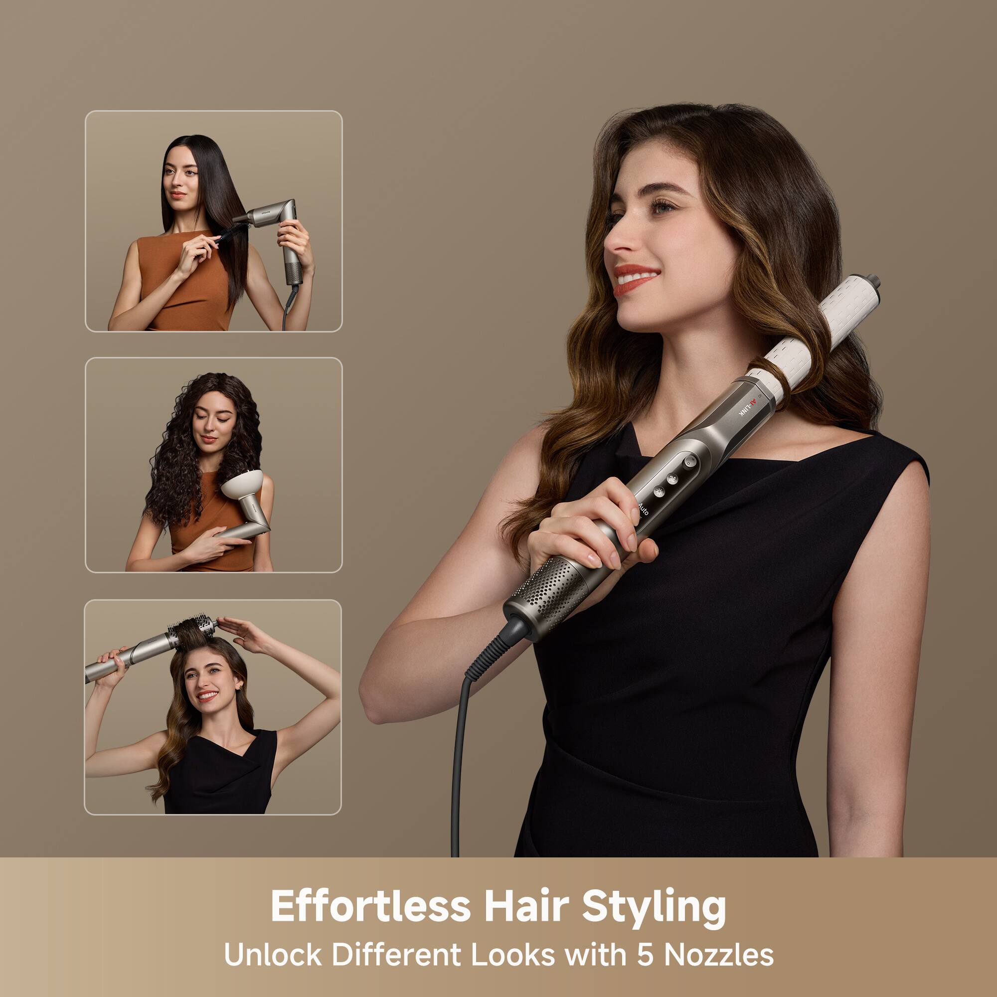 Effortless Hair Styling  
Unlock Different Looks with 5 Nozzles