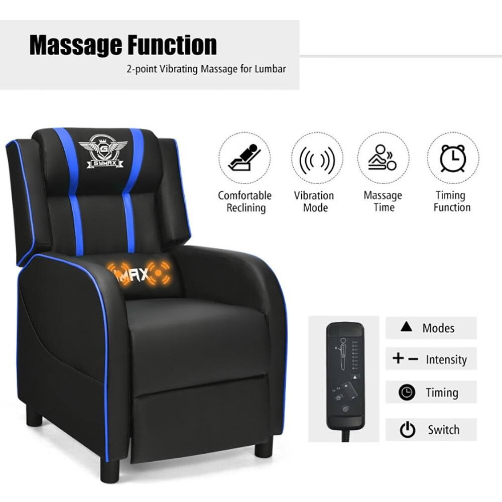 Massage Function  
2-point Vibrating Massage for Lumbar  
Comfortable Vibration  
Reclining Mode  
Massage Time  
Timing Function  

Modes  
Intensity  
Timing  
Switch