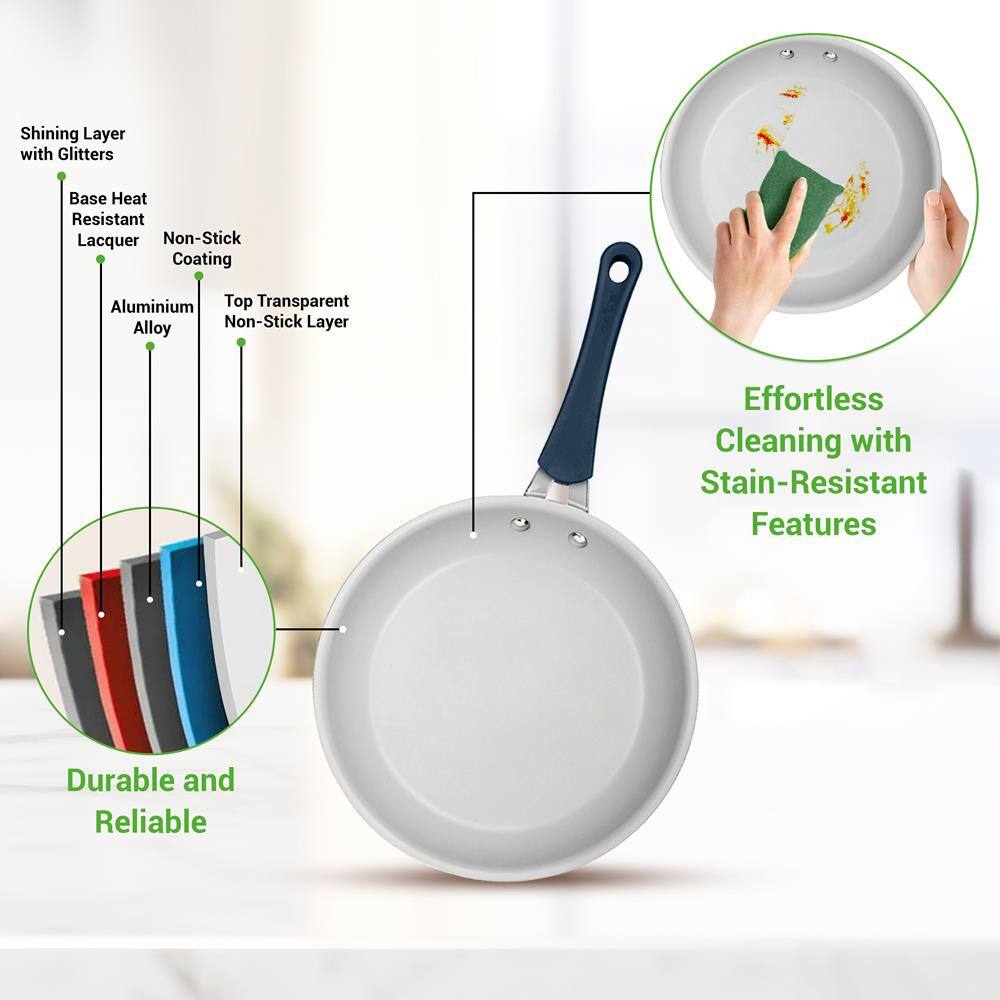 Shining Layer with Glitters  
Base Heat Resistant Lacquer  
Non-Stick Coating  
Aluminium Alloy  
Top Transparent Non-Stick Layer  

Effortless Cleaning with Stain-Resistant Features  

Durable and Reliable