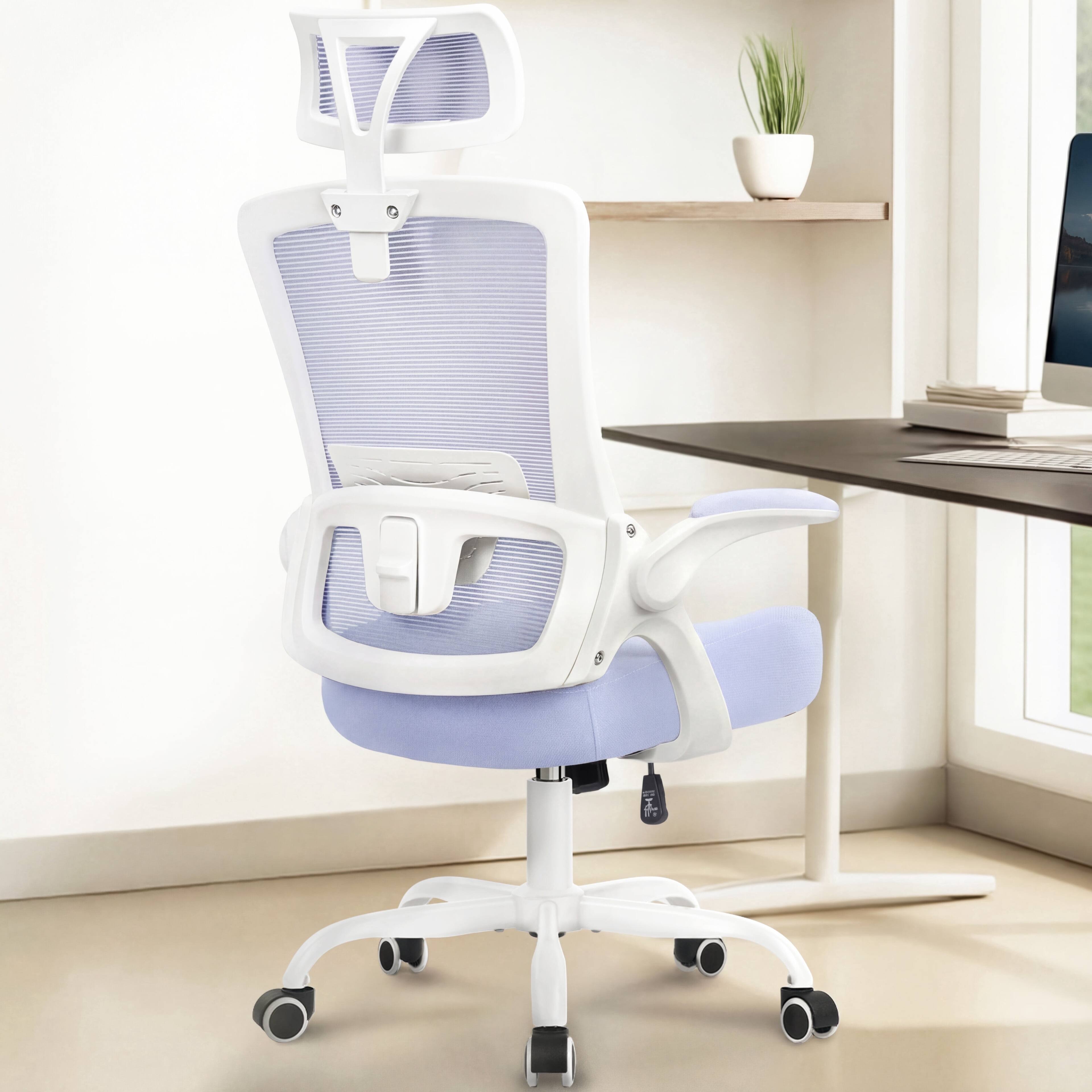 Alt View 2. Celtoss - Office Desk Computer Mesh Chair High Back Comfy Adjustable Ergonomic Headrest Lumbar Rolling Flip-up Armrests Steel Base - Steel Base-Purple.