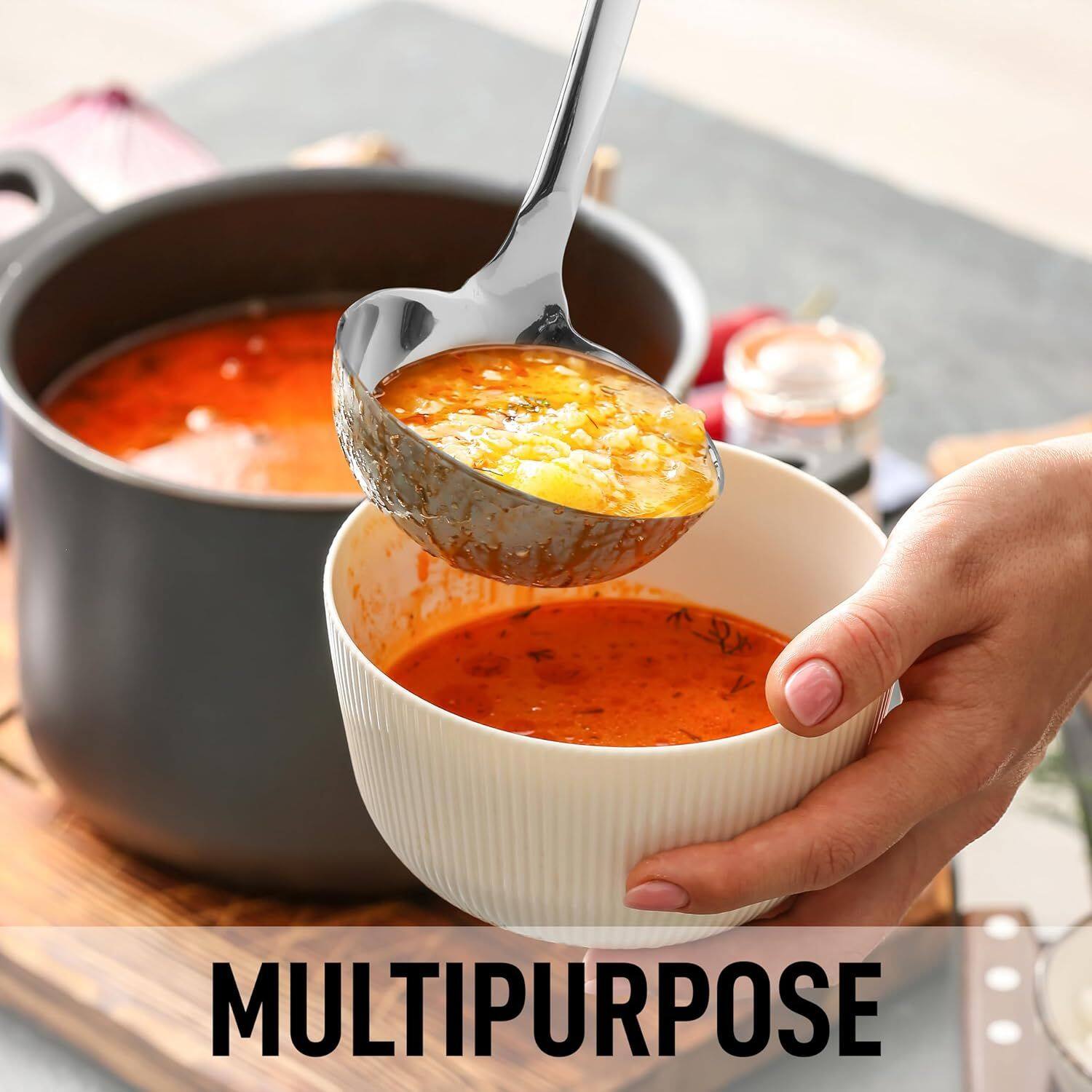 Back. Zulay Kitchen - Zulay Kitchen Stainless Steel Soup Ladle - 13” Large Ladle for Soups, Stews & Sauces - Silver.