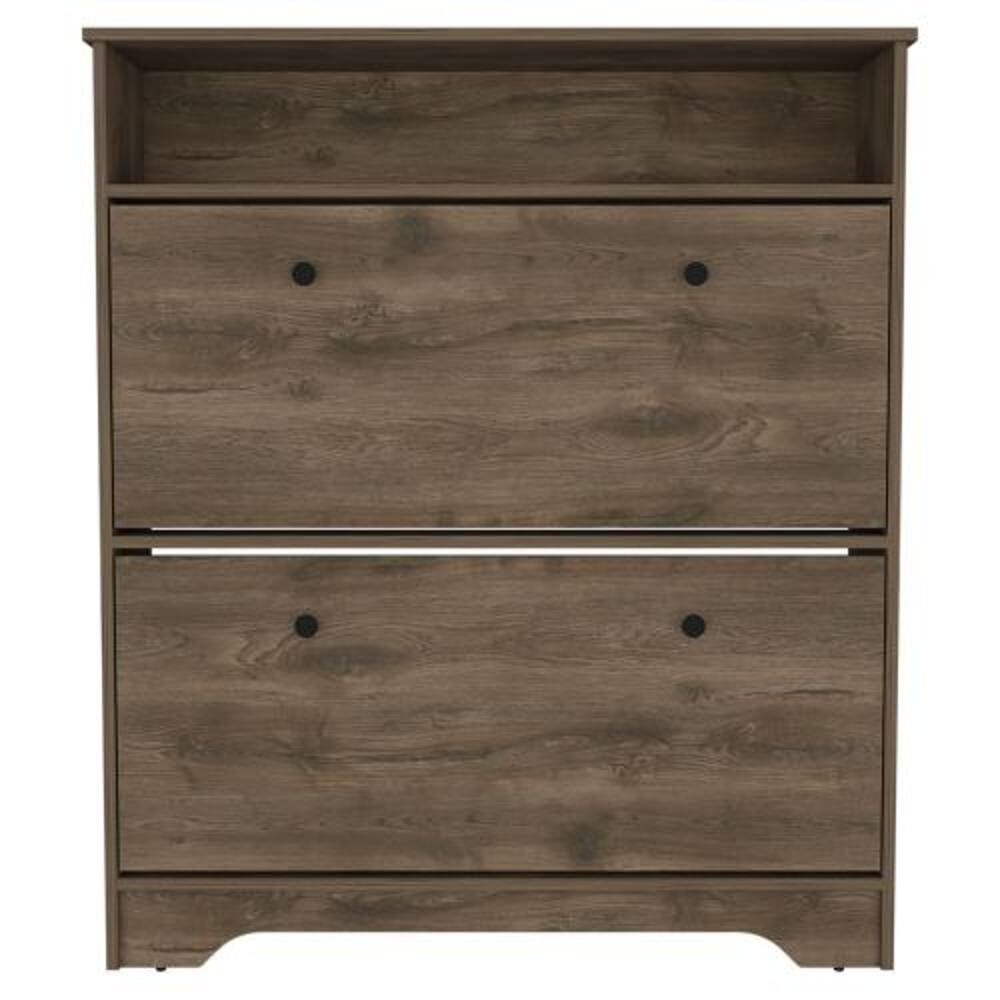 Left. Loheer - Loheer dark brown shoe rack with doors, 46 inch tall wooden shoe cabinet - Dark Brown.