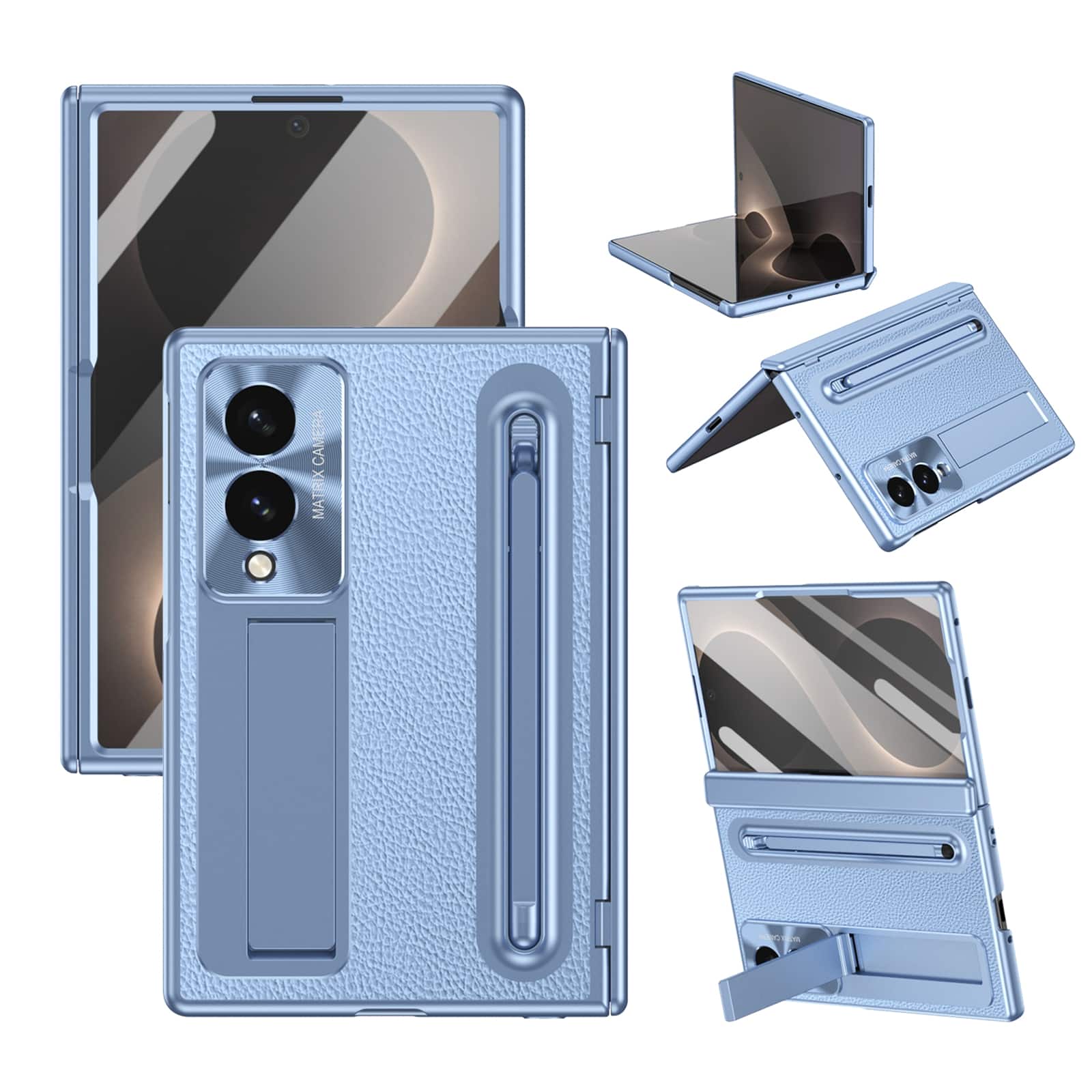 Dteck - Case For Samsung Galaxy Z Fold8, Luxury Plate Rugged Kickstand Hinge Protection Cover with Front Screen Film+Stylus - Blue price history on PriceWatchPro