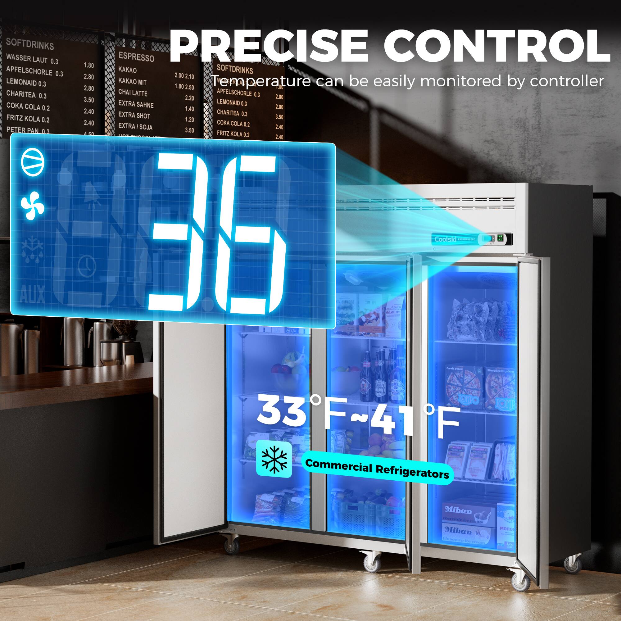 **SOFTDRINKS**

- WASSER 0.3
- APFELSCHORLE 0.3
- LEMONADE 0.3
- CHARITEA 0.3
- COLA 0.2
- FRITZ KOLA 0.2
- PETER PAN 0.3

**AUX**

- 1.80
- 2.80
- 2.80
- 3.50
- 2.40
- 2.40

**ESPRESSO**

- KAKAO 2.00
- KAKAO MIT 1.80
- CHAI LATTE 2.00
- EXTRA SAHNE 1.40
- EXTRA SHOT 1.20
- COLA 0.2
- EXTRA SOJA 3.50
- FRITZ KOLA 2.40

**SOFTDRINKS**

- CHAI LATTE 0.3
- APFELSCHORLE 0.3
- LEMONADE 0.3
- COLA 0.2
- FR