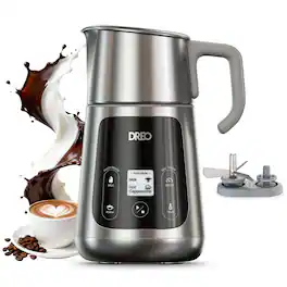 DREO - All-in-1 Electric Foam Maker Milk Frother, 30+ Drinks, Easy to Clean, Dishwasher Safe, LED display - Silver