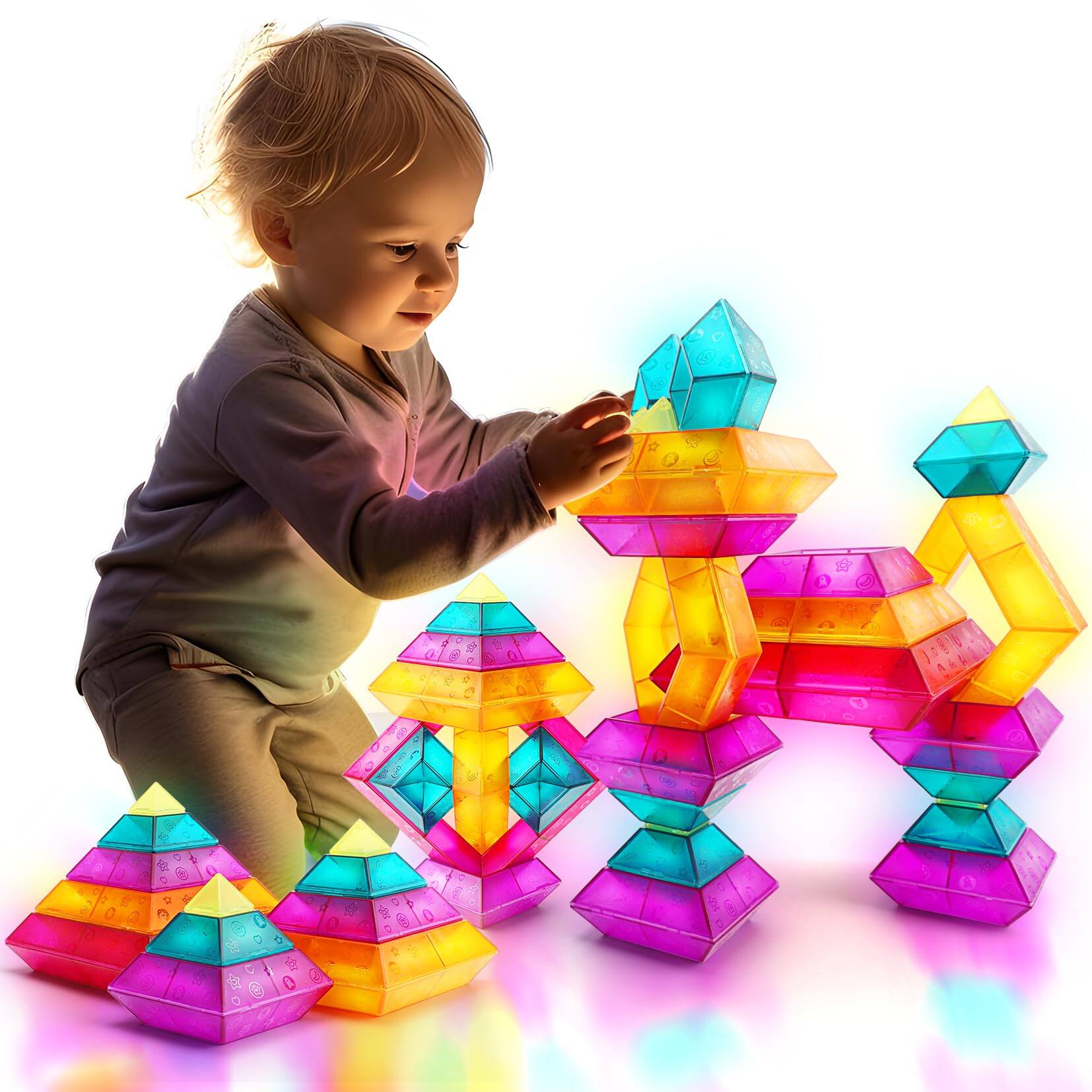 Front. NICHOLAS KLEIN - Building Block Sets For 3 4 5 6 Year Old 30 Stacking Blocks Toys Stem Learning Activities Educational Light... - Default.