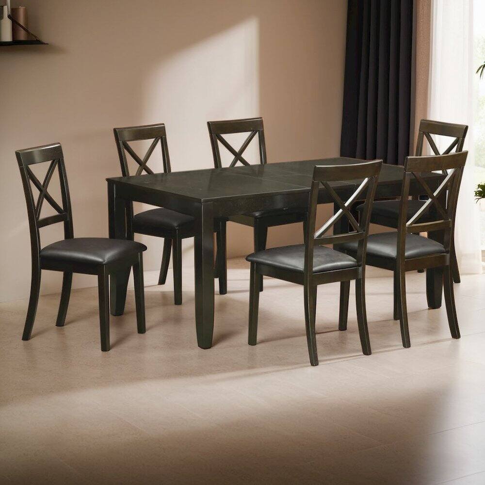 Alt View 2. FurniFact - Elegant Dining Table Set for 6 with Leaf Extension and 6 Chairs - Cappuccino.