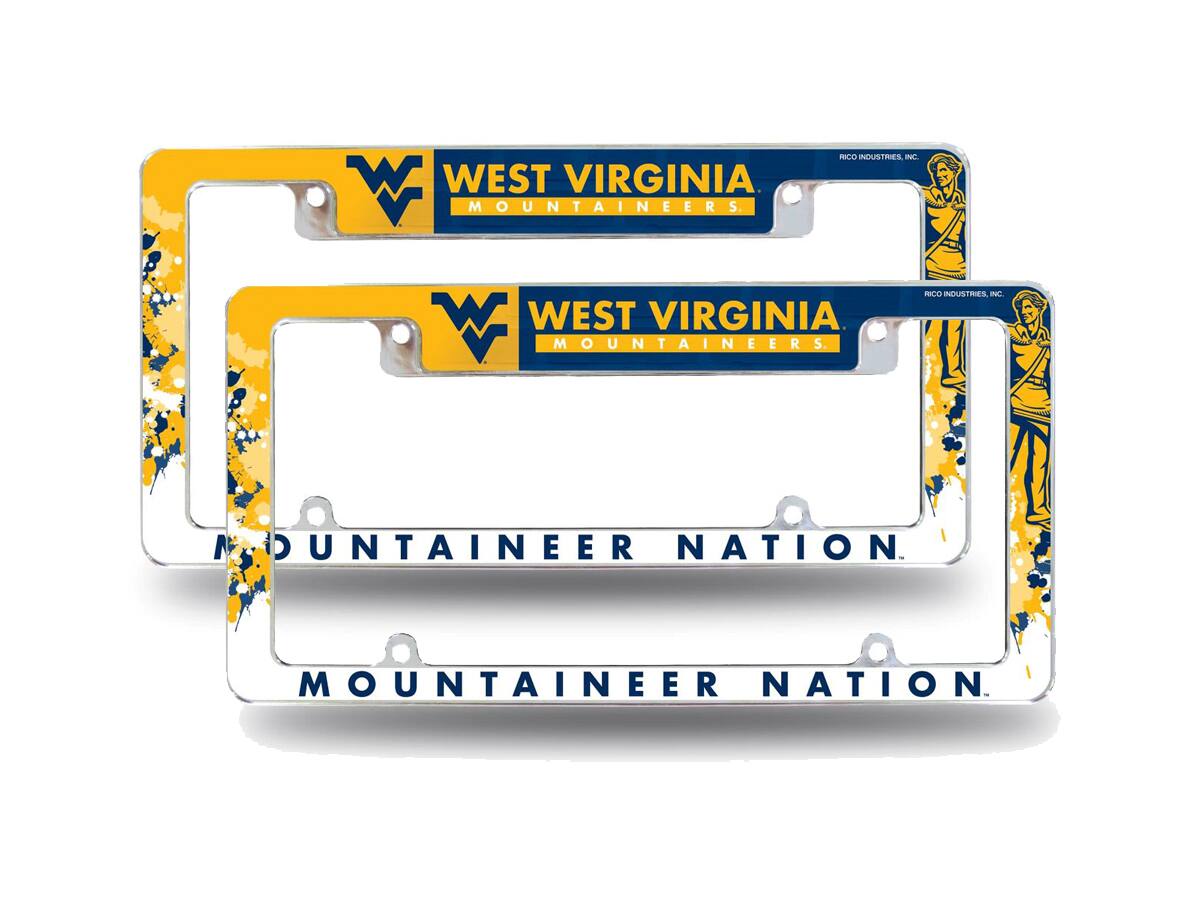 West Virginia Mountaineers (Set of 2) Chrome Metal License Plate Frames with Bold Full Frame Design