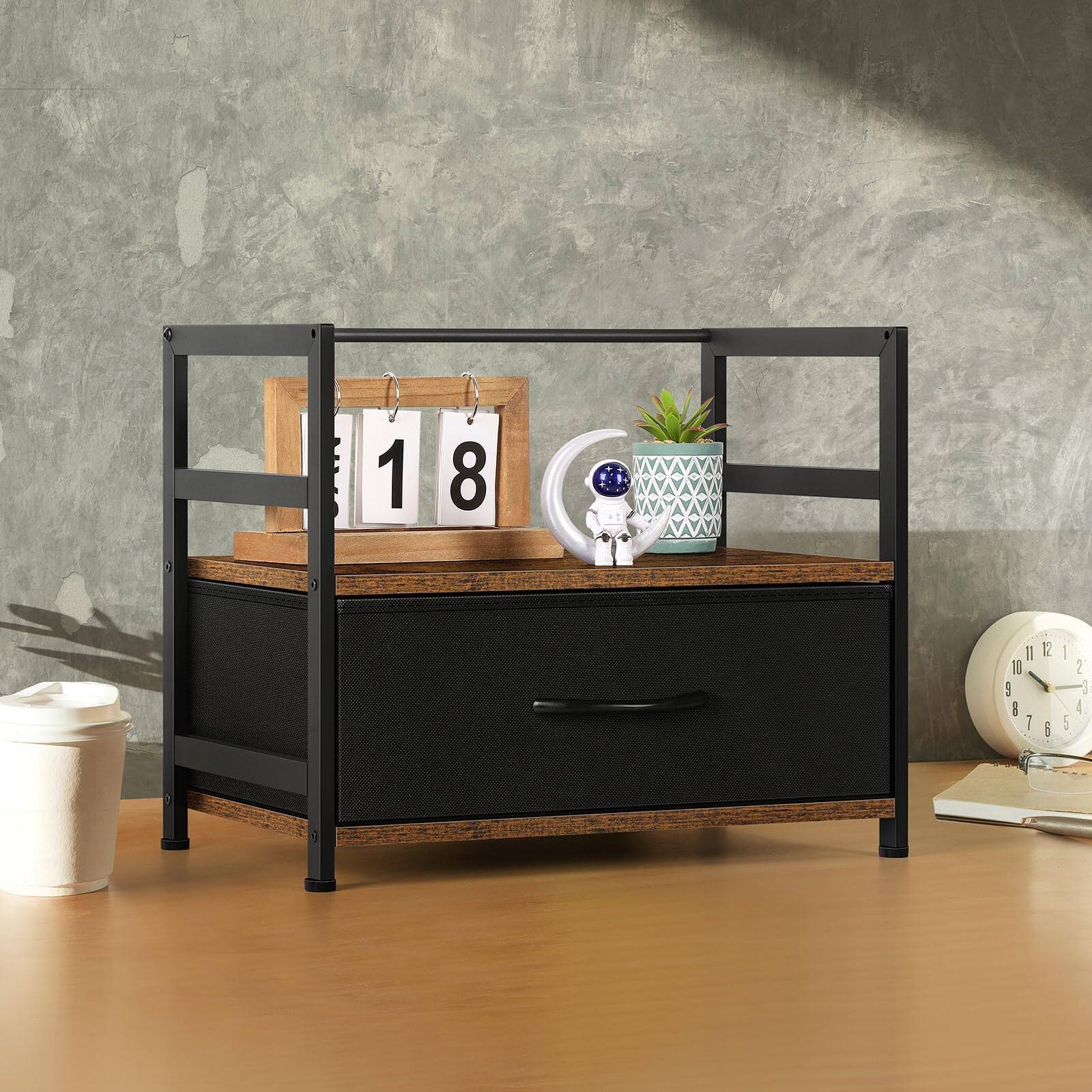 Alt View 2. Paradigms Interiors - Printer Stand With Storage For Desk Desktop Shelf Fabric Drawer Organizer Table Home Office Fax Machine Sca... - Default.