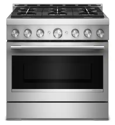 Front. KitchenAid - 5.1 Cu. Ft Commercial Gas Range with No Preheat Air Fry Mode and 6 Burner - Stainless Steel.