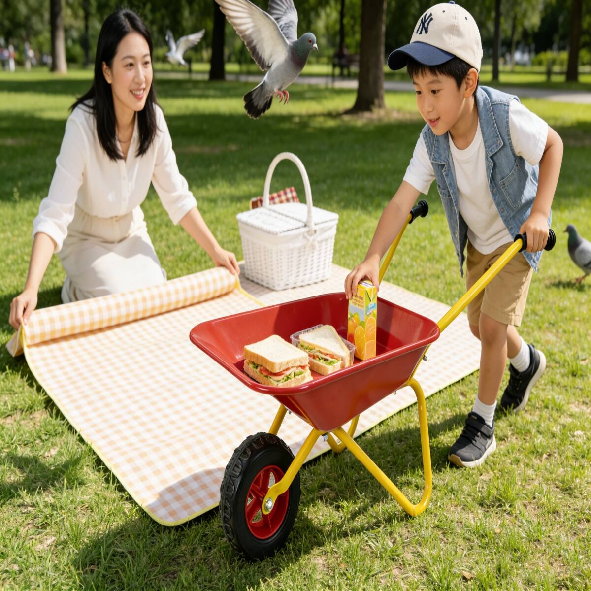 Left. Loheer - Loheer Kids Metal Wheelbarrow Red Garden Cart for Toddlers 33LBS.