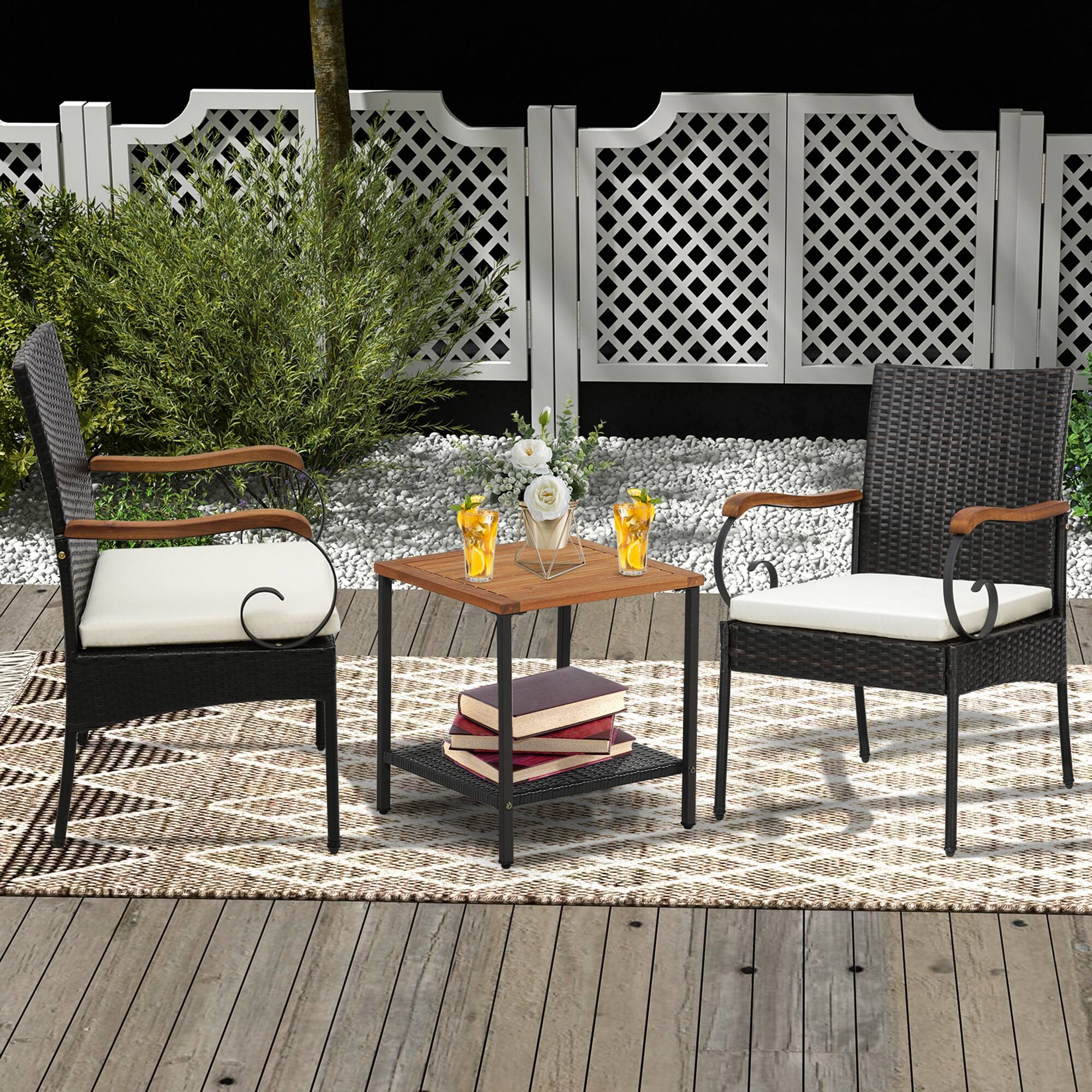 Alt View 4. Costway - Costway 4PCS Patio PE Wicker Chairs Acacia Wood Armrests with Soft Zippered Cushion Garden - Mix Brown,Off White.