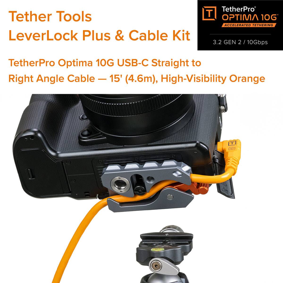 Tether Tools LeverLock Plus & Cable Kit

TetherPro Optima 10G USB-C Straight to Right Angle Cable – 15' (4.6m), High-Visibility Orange

TetherPro T OPTIMA 10G ACCELERATED TETHERING 3.2 GEN 2 / 10Gbps