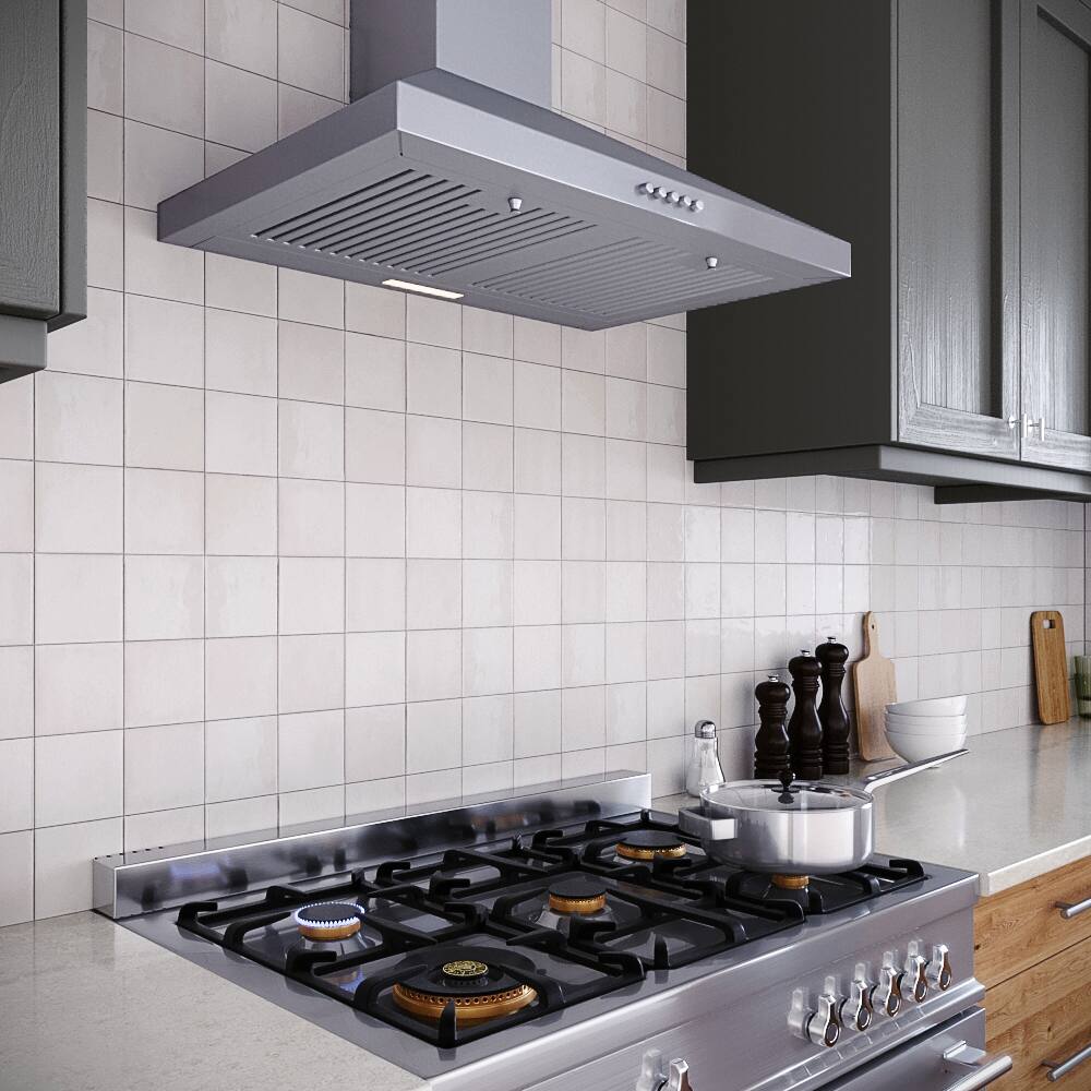 Back. Streamline - 30 in. Galvani Ducted Wall Mount 220 CFM Range Hood, Baffle Filters, Electronic Button Control, LED Light - Brushed Stainless Steel.