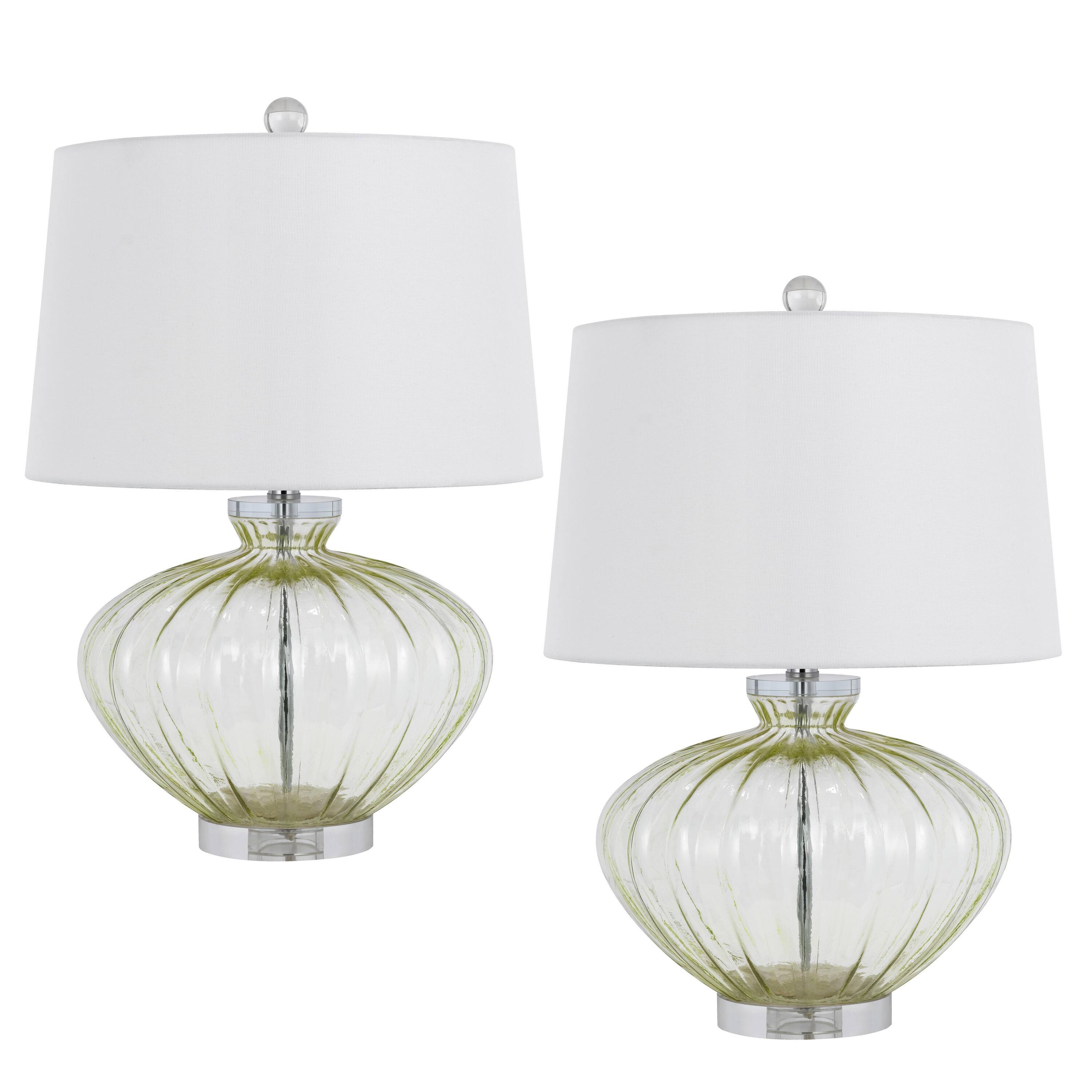 Front. Manhattan Lane - 23 Inch Table Lamp Set of 2, Round Crystal Base, Fabric Shade - Clear, Chrome, White.