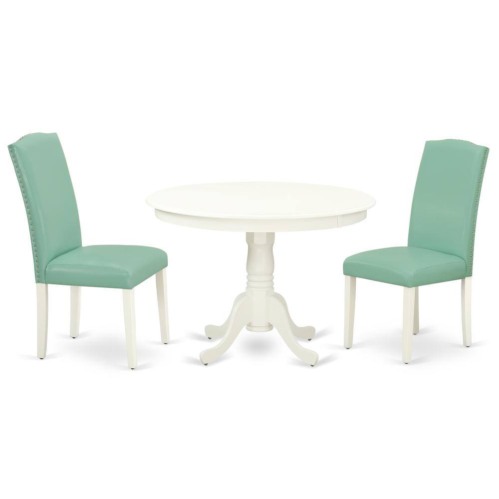 Back. East West Furniture - Dining Room Set Linen White - Brown.