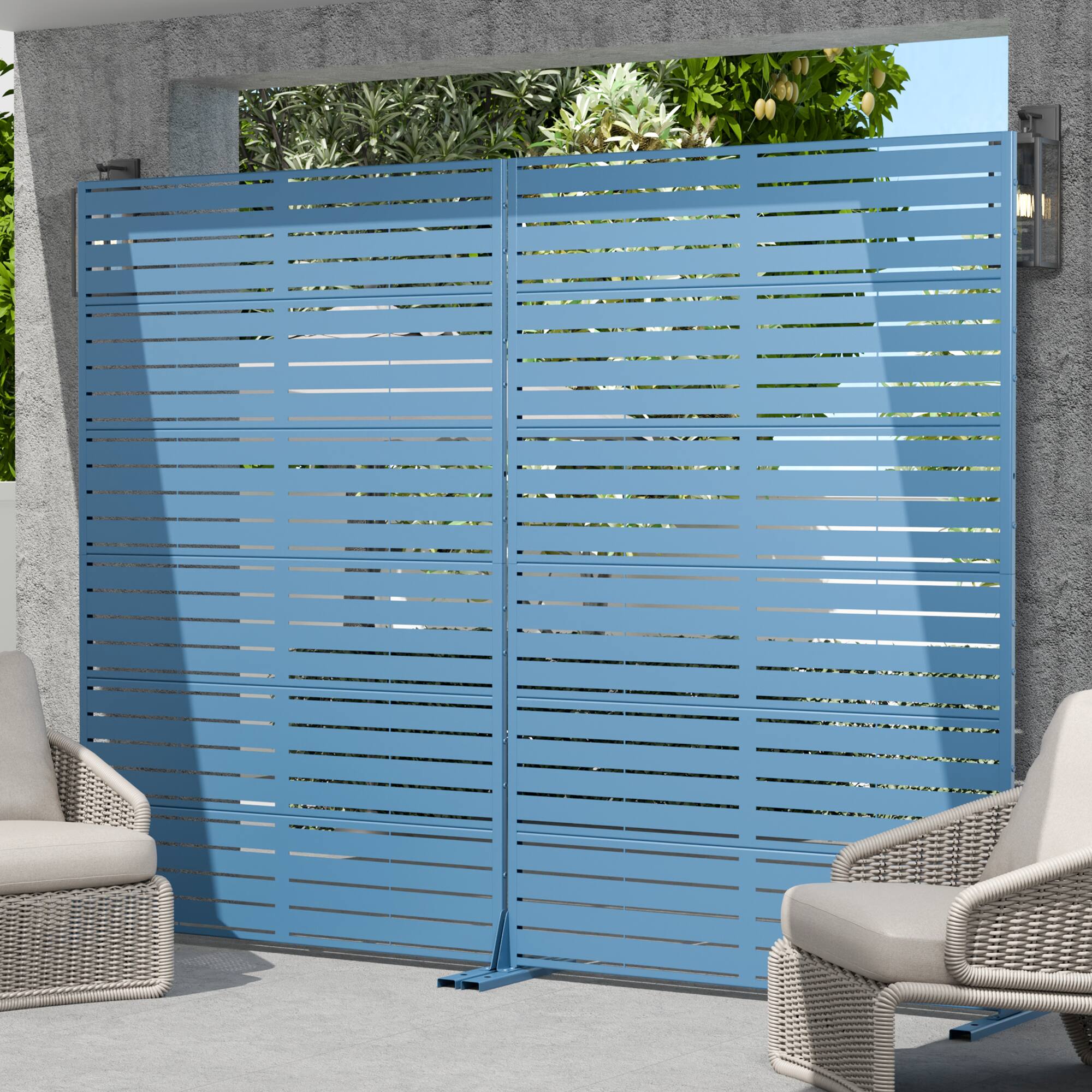 Alt View 1. PexFix - 72 in. x 47 in. Louvered Pattern Metal Outdoor Privacy Screen & Panels, Freestanding Garden Divider Fence - Midnight Blue.