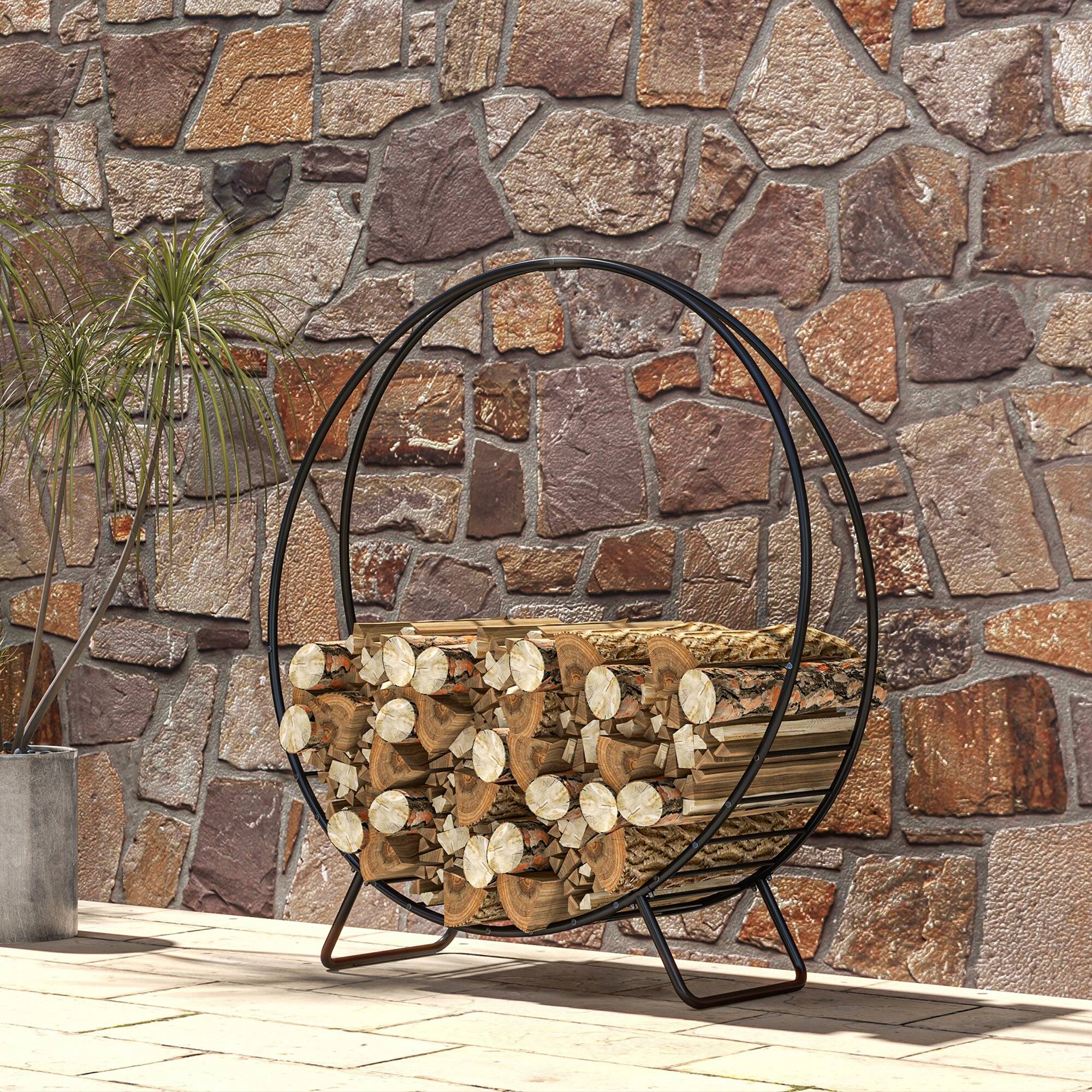 Alt View 4. Outsunny - Outsunny 48 Inch Firewood Rack Outdoor Indoor with Zipper Cover, Waterproof Firewood Holder - Black.