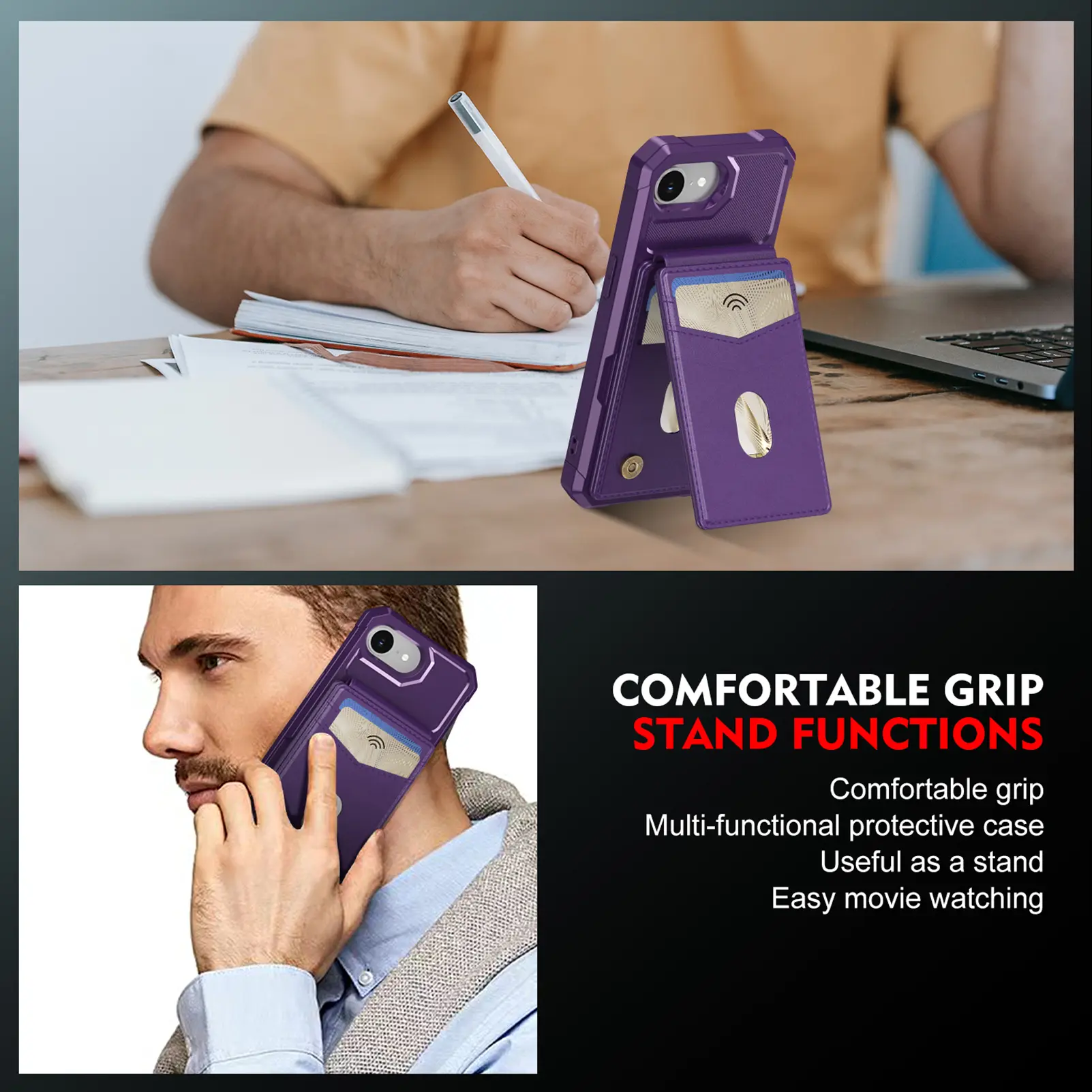 COMFORTABLE GRIP STAND FUNCTIONS

Comfortable grip
Multi-functional protective case
Useful as a stand
Easy movie watching