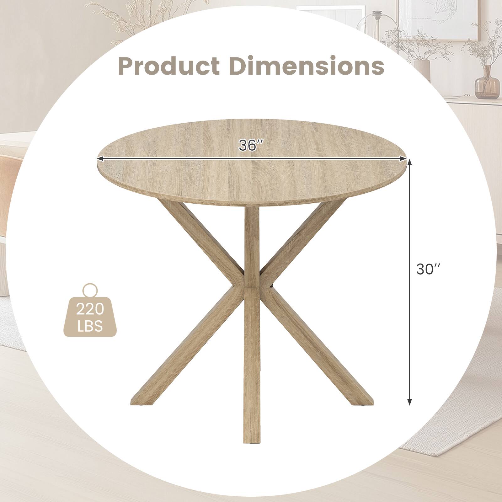 Product Dimensions  
36" (width) x 30" (height)  
220 LBS (weight capacity)