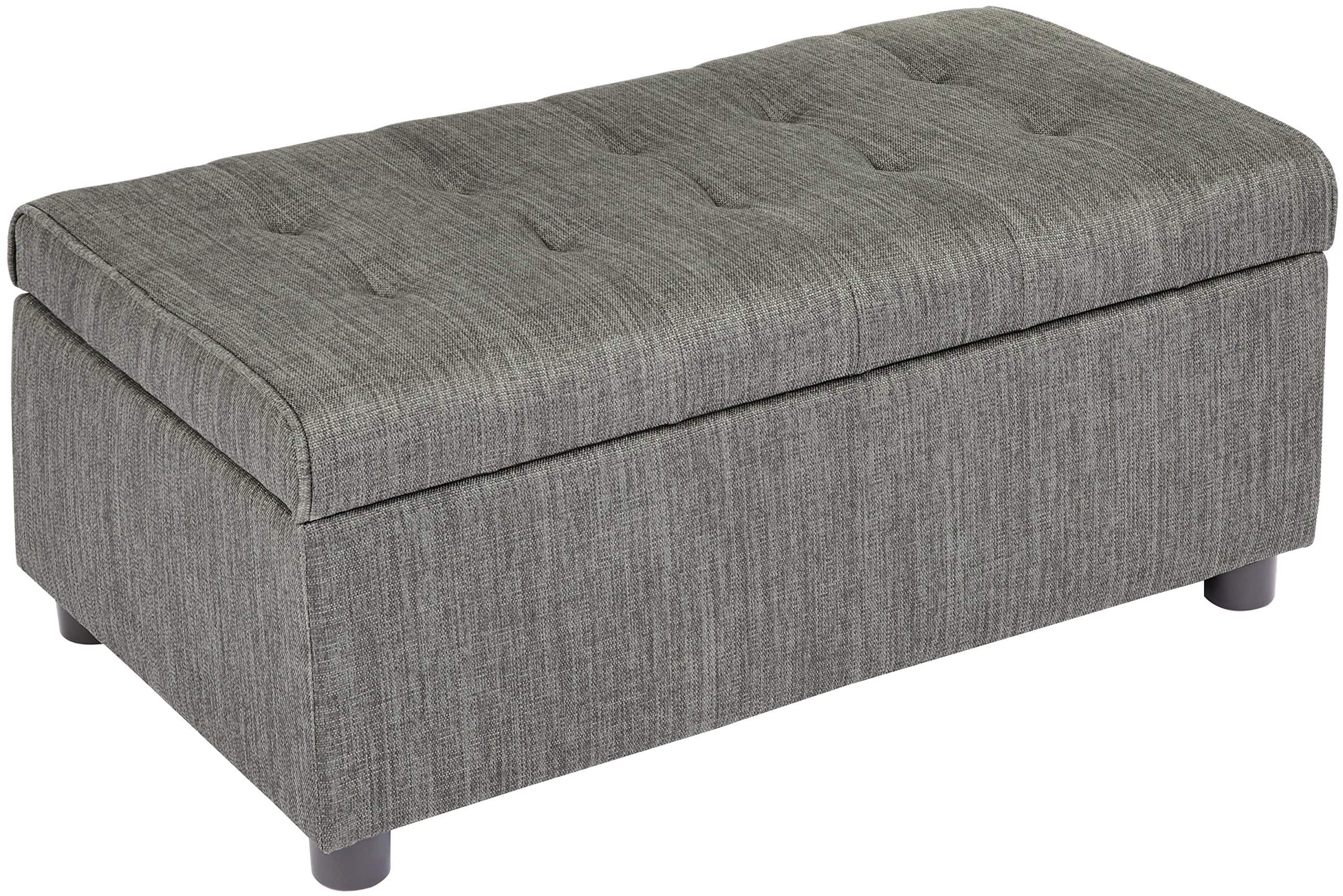 JETRANSPORT - Arlos Rectangular Fabric Storage Ottoman Tufted Design Shadow Gray Upholstery linen Slate Grey - Default