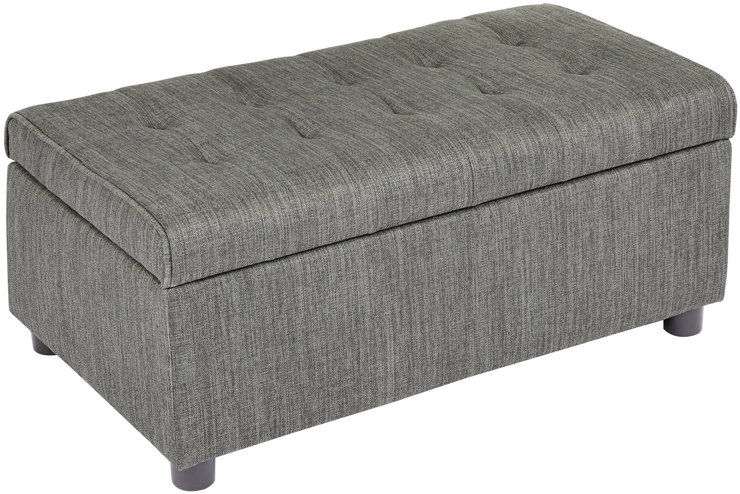Front. JETRANSPORT - Arlos Rectangular Fabric Storage Ottoman Tufted Design Shadow Gray Upholstery linen Slate Grey - Default.