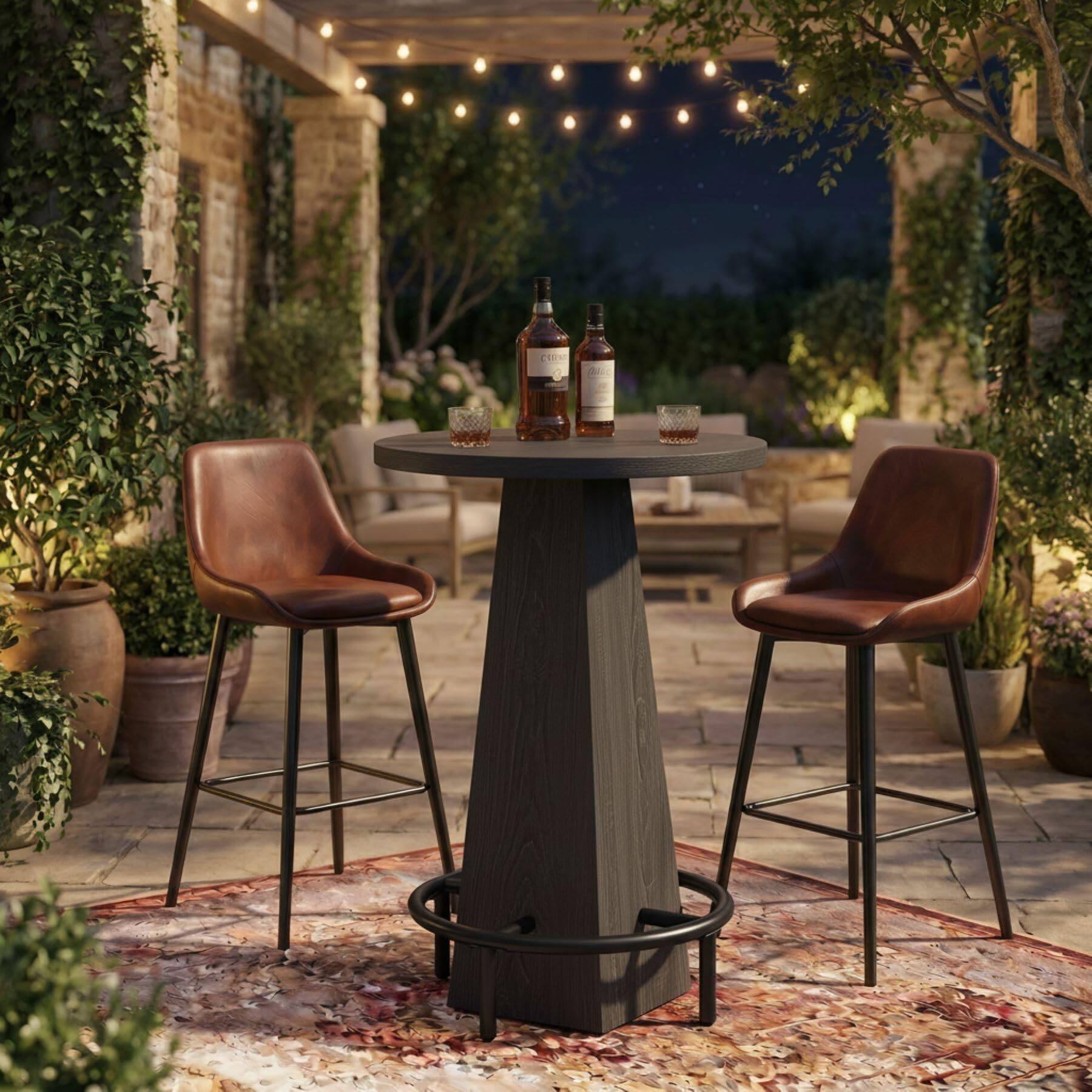 Alt View 2. Tribesigns - Round Bar Table, 37.4" High Pub Table with Metal Footrest - Black.