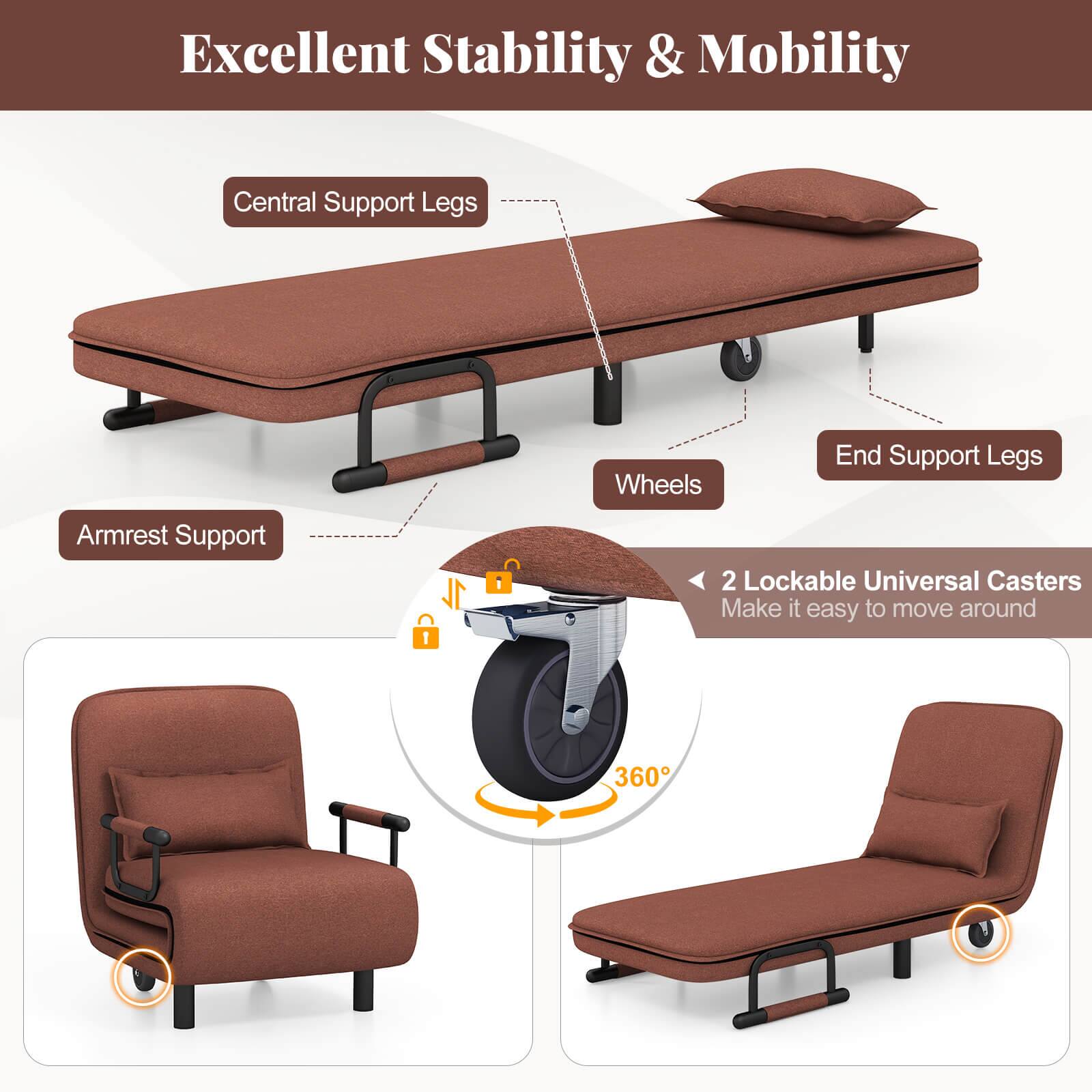 Excellent Stability & Mobility

- Central Support Legs
- End Support Legs
- Wheels
- Armrest Support

2 Lockable Universal Casters
Make it easy to move around

360°