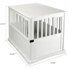FurniFact - Dog Kennel Furniture with Gate, Solid Wood Dog Crate End Table - White
