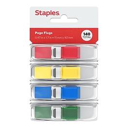 Staples - Stickies Page Flags, 0.47" Wide, Assorted Colors, 140/Pack - Blue, Green, Yellow, Red