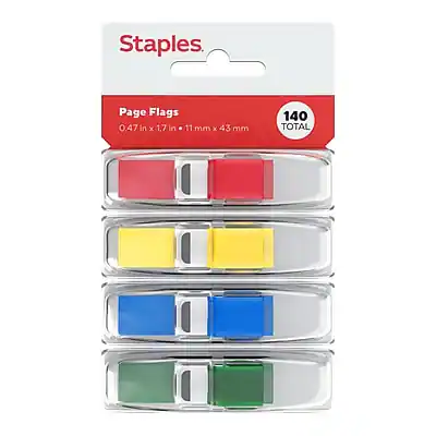Staples
Page Flags
0.47 in x 1.7 in (11 mm x 43 mm)
140 TOTAL