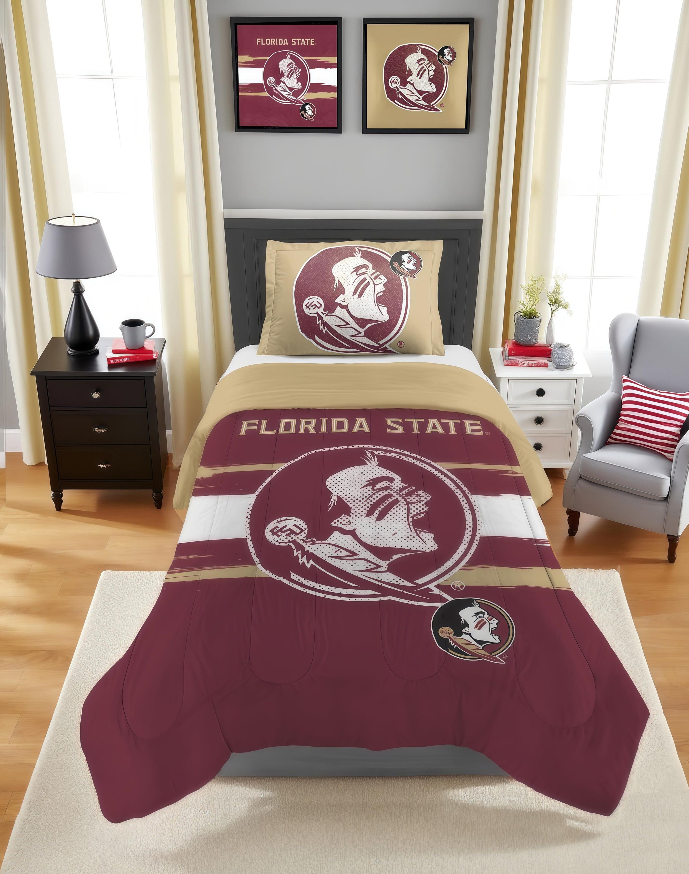 Sweet Home Collection - NCAA Florida State Seminoles Comforter & Sham Set- Twin/Twin XL - Multicolored