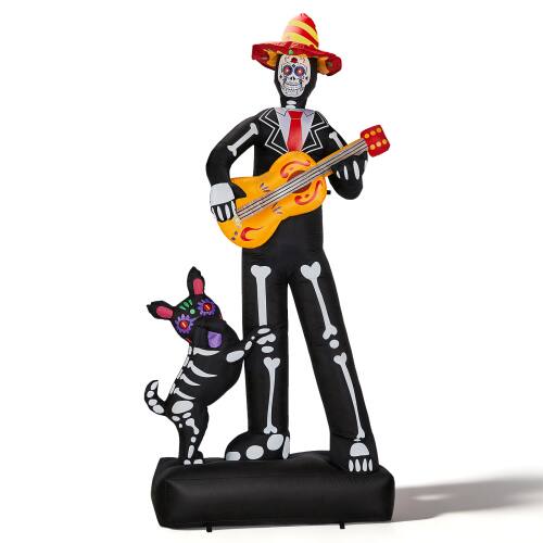 Alt View 1. Winado - 7FT Halloween Inflatable Lighted Skeleton Musician with Dog for Indoor Outdoor Holiday Garden Yard Party Decorations - Black & White.