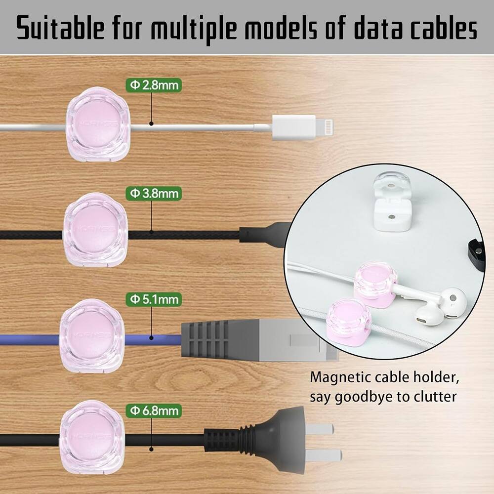 Suitable for multiple models of data cables

- Φ 2.8mm
- Φ 3.8mm
- Φ 5.1mm
- Φ 6.8mm

Magnetic cable holder, say goodbye to clutter