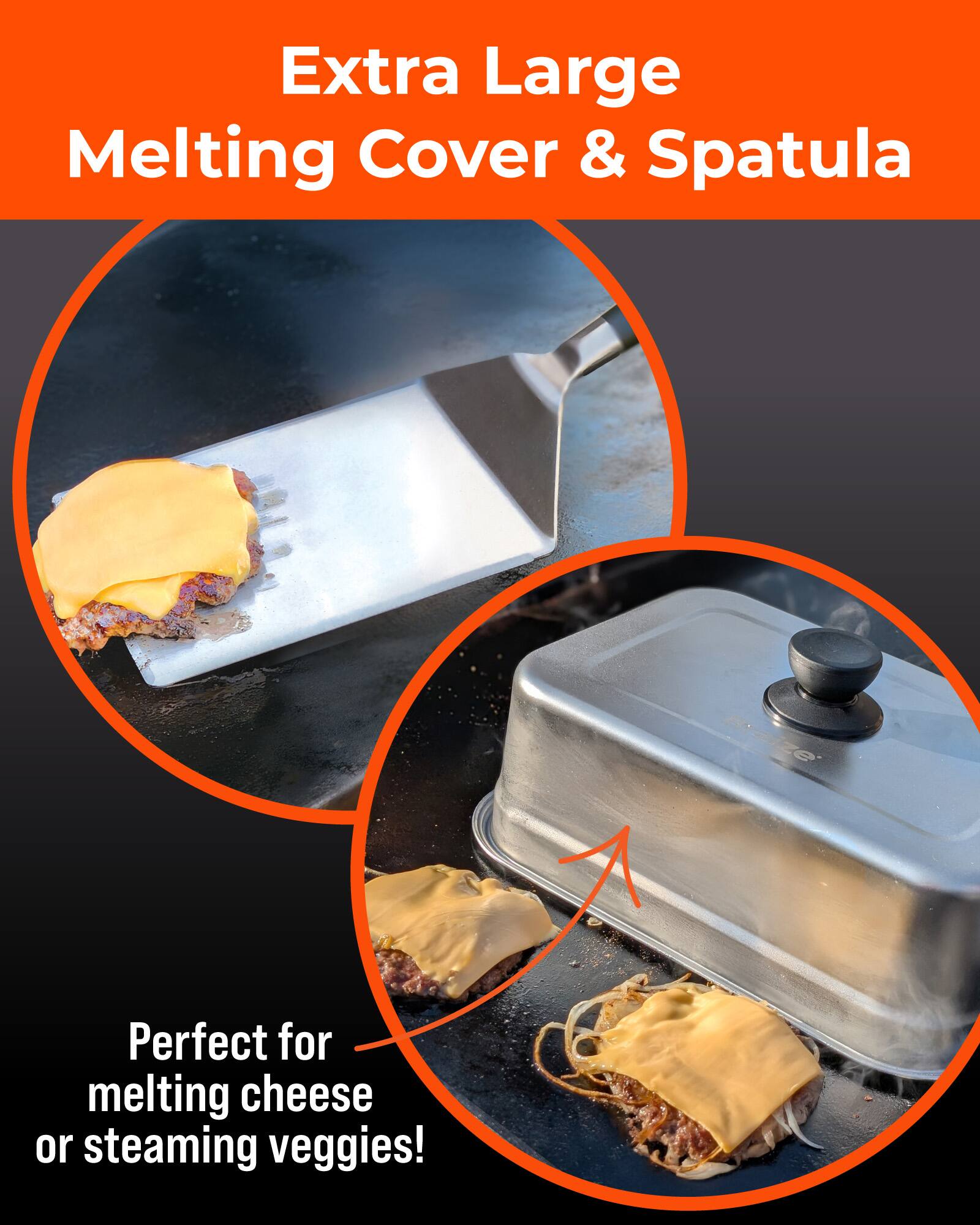 Extra Large Melting Cover & Spatula

Perfect for melting cheese or steaming veggies!