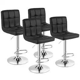 Costway - Set of 4 PU Leather Bar Stool Swivel Bar Chair w/ Adjustable Height - Balck