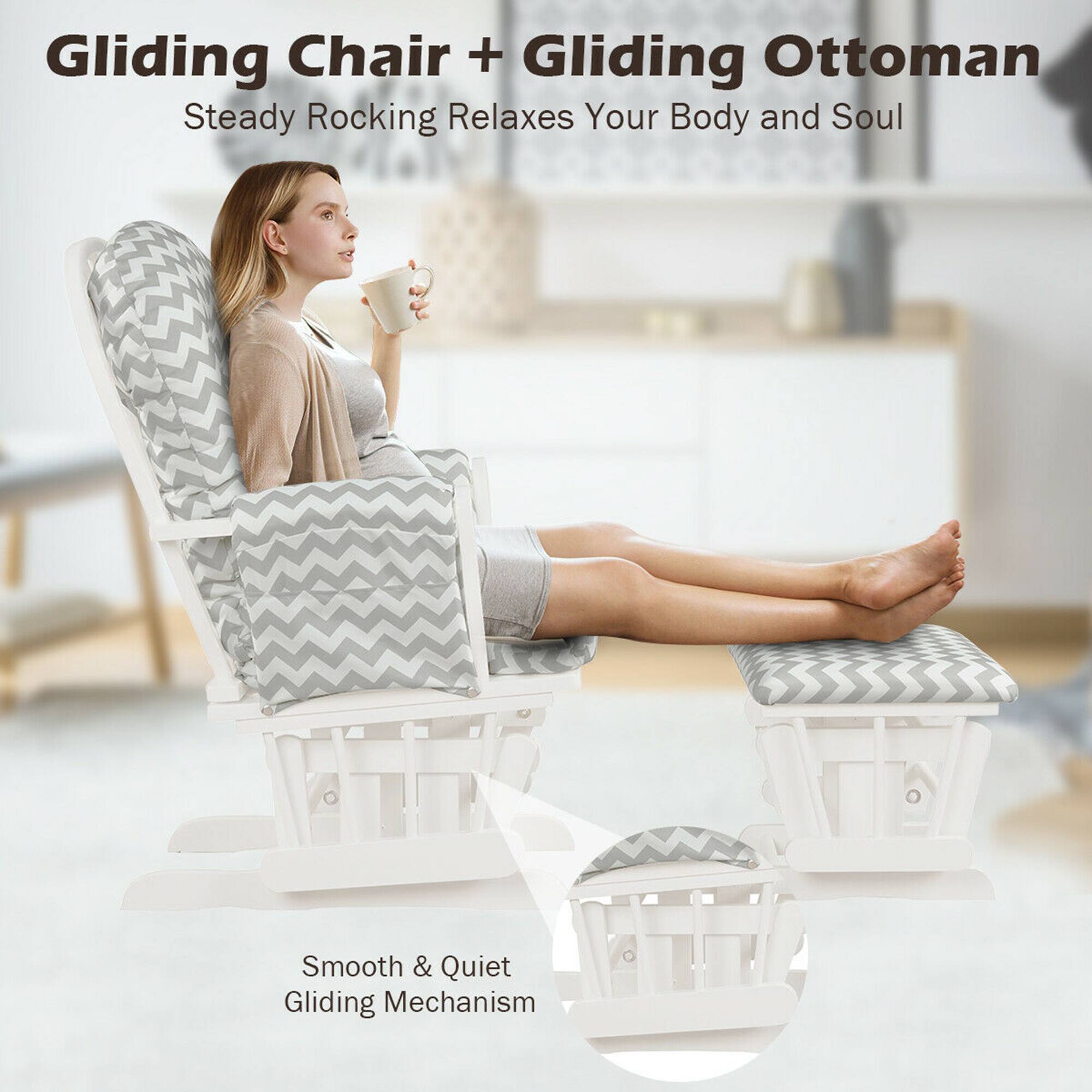 Gliding Chair + Gliding Ottoman  
Steady Rocking Relaxes Your Body and Soul  

Smooth & Quiet Gliding Mechanism